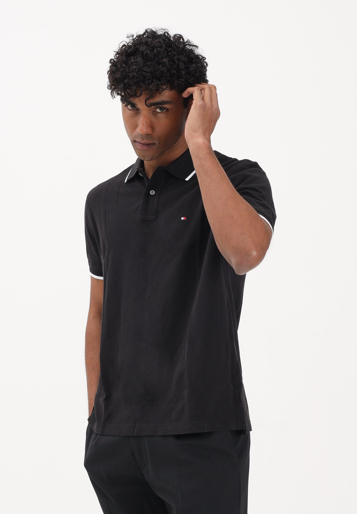 TOMMY HILFIGER Polo a manica corta nera da uomo con logo MW0MW42748 BDS TOMMY HILFIGER