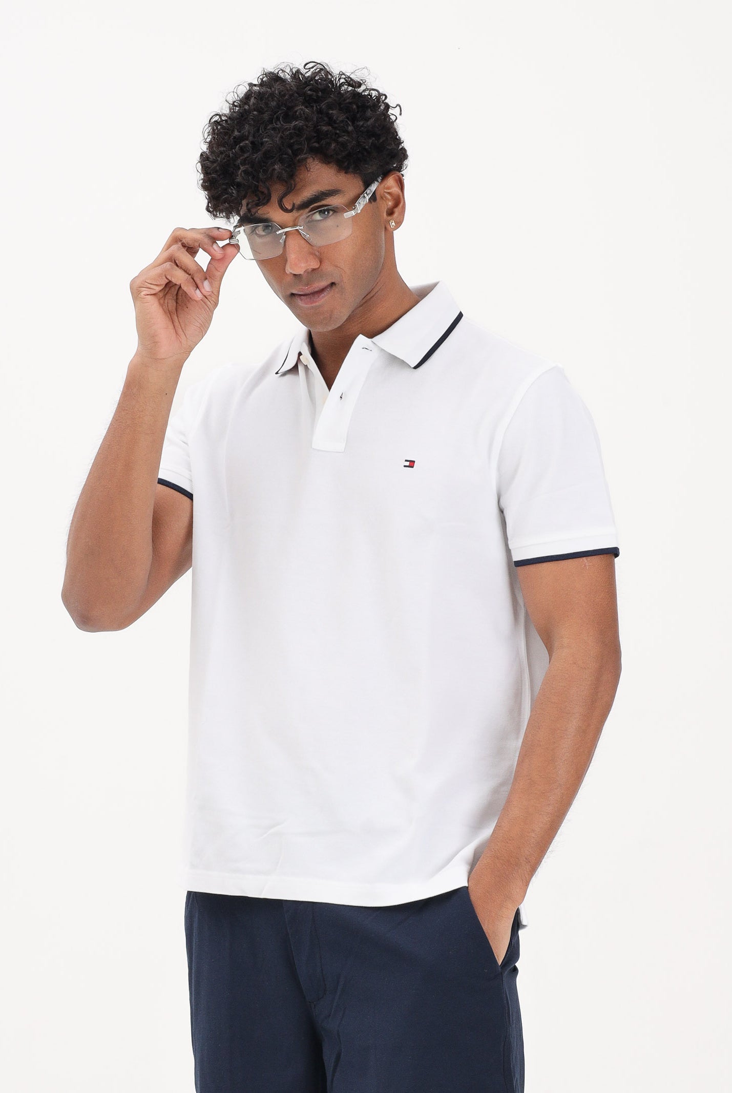 TOMMY HILFIGER Polo a manica corta bianca da uomo con logo MW0MW42748 YBR TOMMY HILFIGER