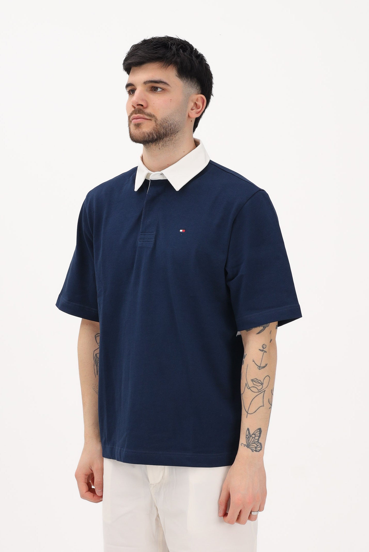 TOMMY HILFIGER Polo a manica corta blu da uomo con logo sul retro e blocchi di colore MW0MW42751 DCC TOMMY HILFIGER