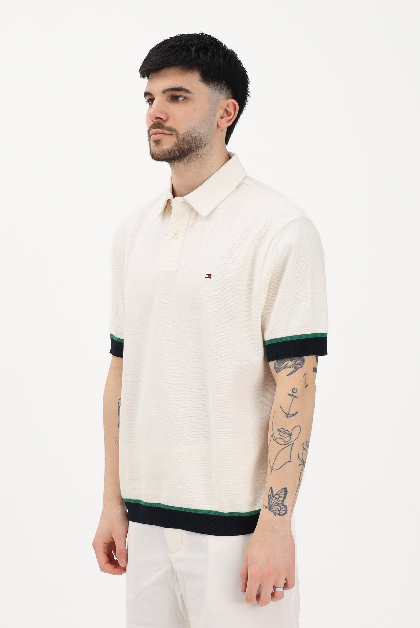 TOMMY HILFIGER Polo a manica corta panna da uomo con profili a contrasto MW0MW42767 Z00 TOMMY HILFIGER