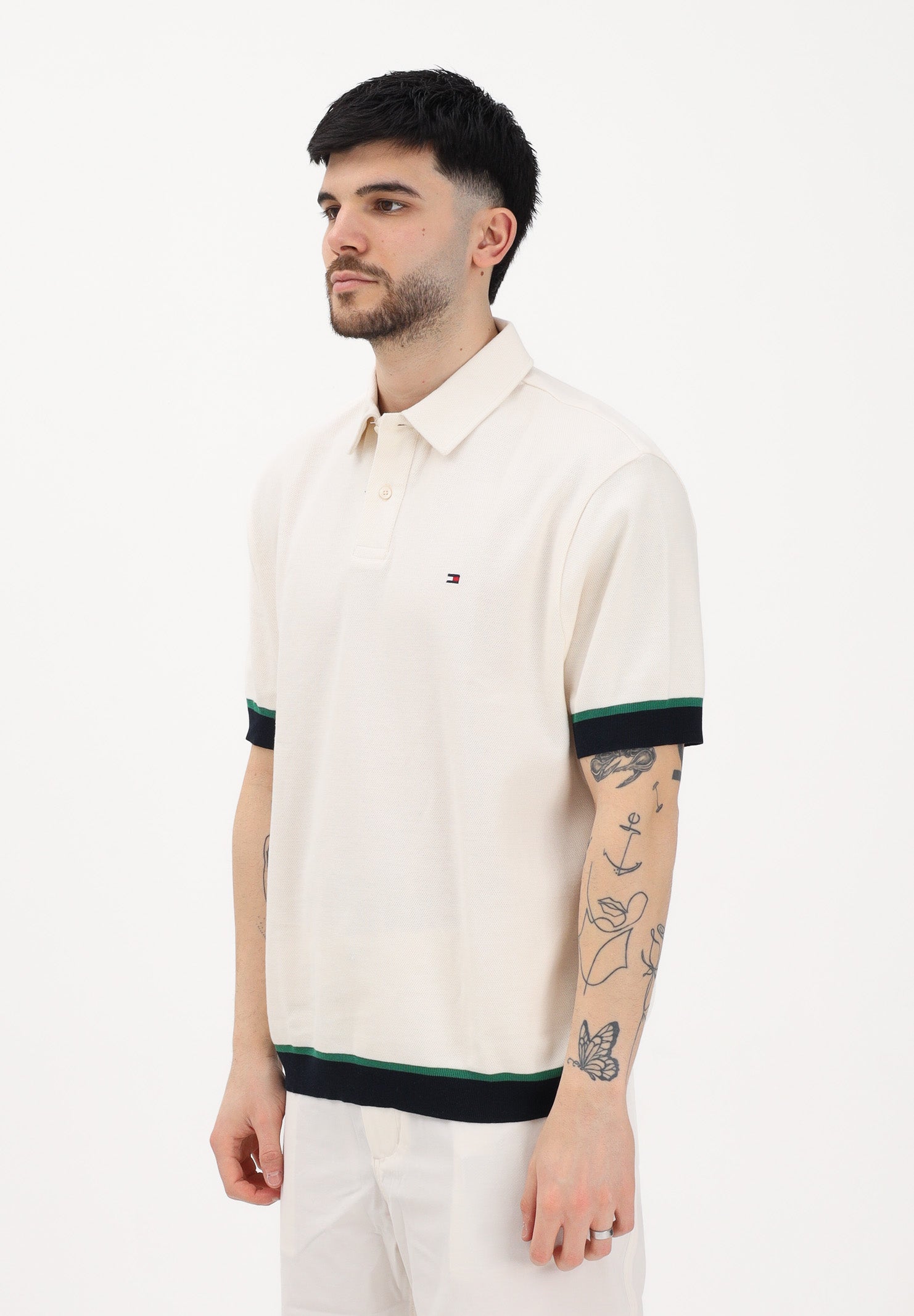 TOMMY HILFIGER Polo a manica corta panna da uomo con profili a contrasto MW0MW42767 Z00 TOMMY HILFIGER