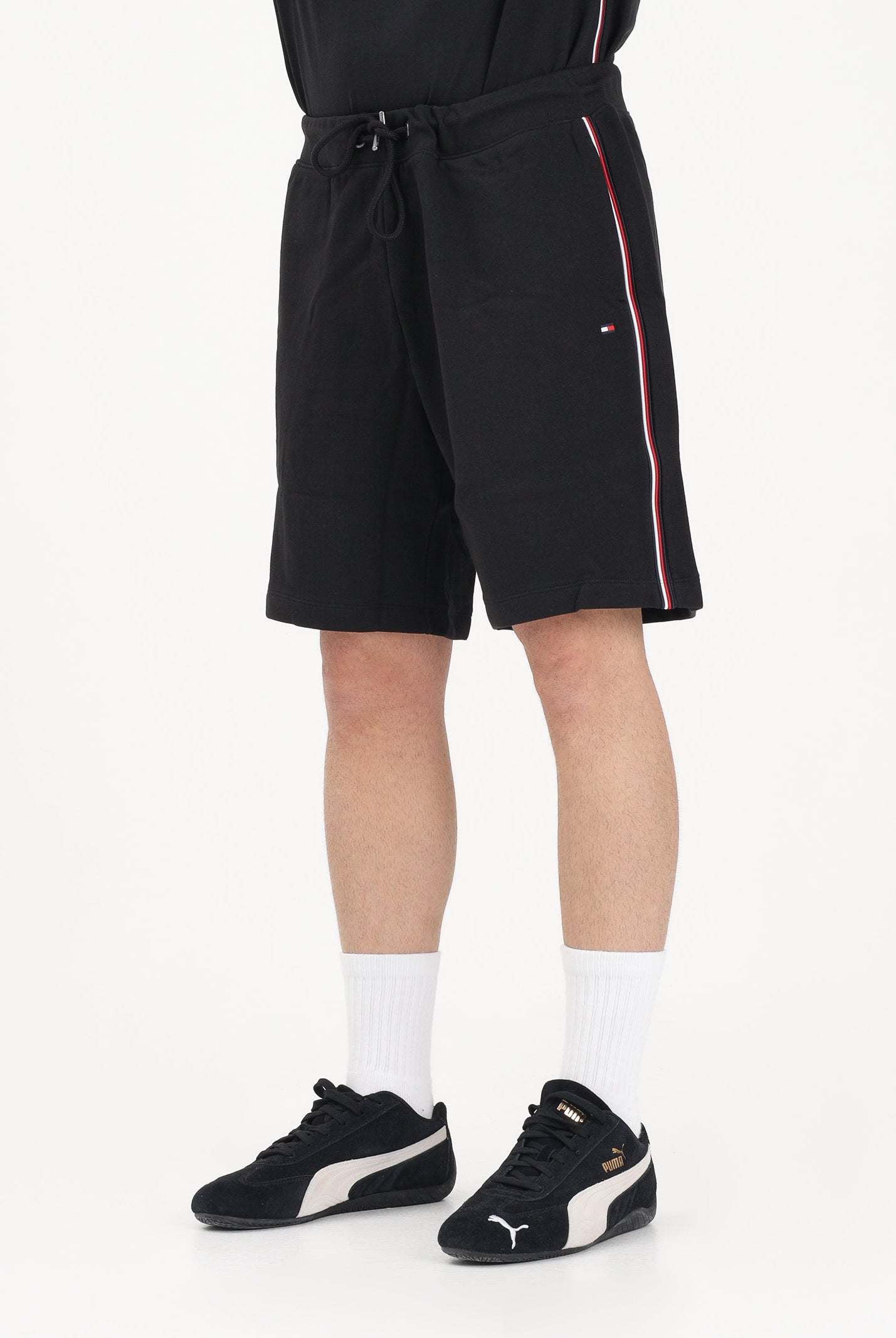 TOMMY HILFIGER Shorts sportivo nero da uomo con banda laterale logata MW0MW42883 BDS TOMMY HILFIGER