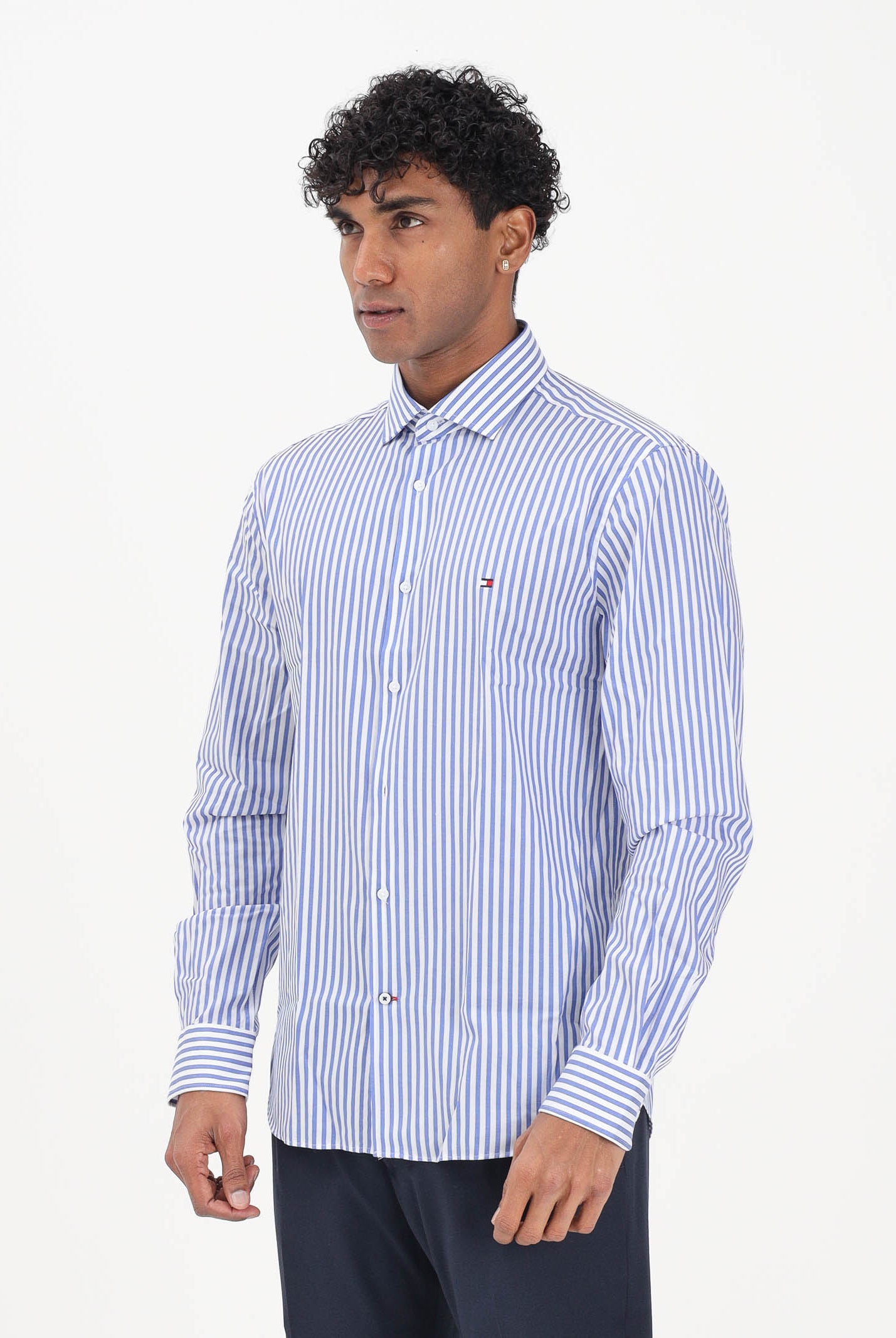 TOMMY HILFIGER Camicia a manica lunga Bengal blu e bianca da uomo MW0MW42928 C7F TOMMY HILFIGER