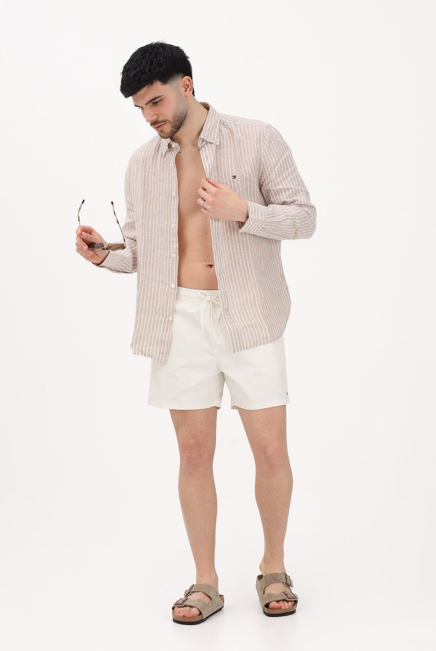 TOMMY HILFIGER Shorts mare panna da uomo con logo UM0UM03477 Z00 TOMMY HILFIGER