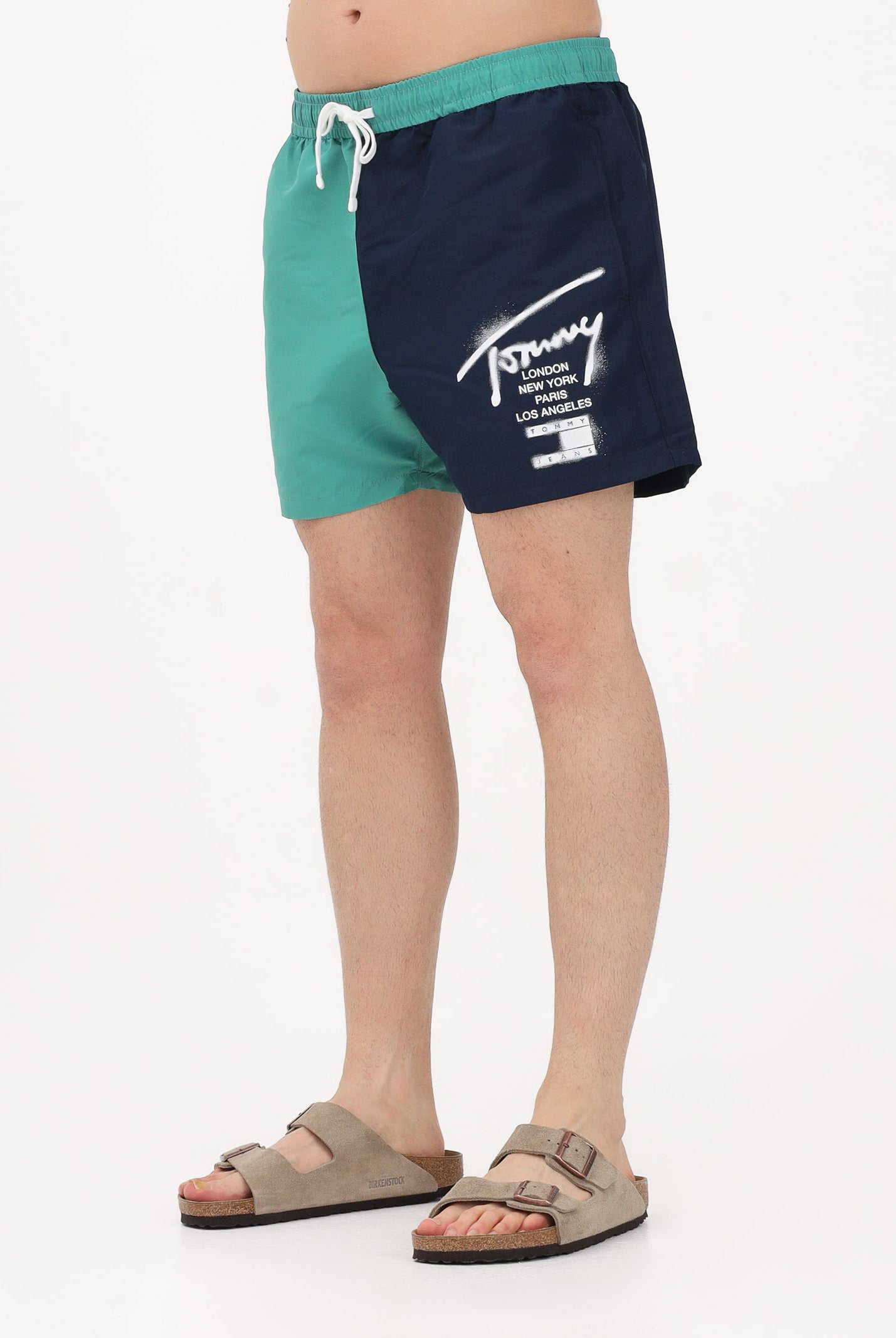 TOMMY HILFIGER Shorts mare blu e verde da uomo con logo stampato UM0UM03860 L5Y TOMMY HILFIGER