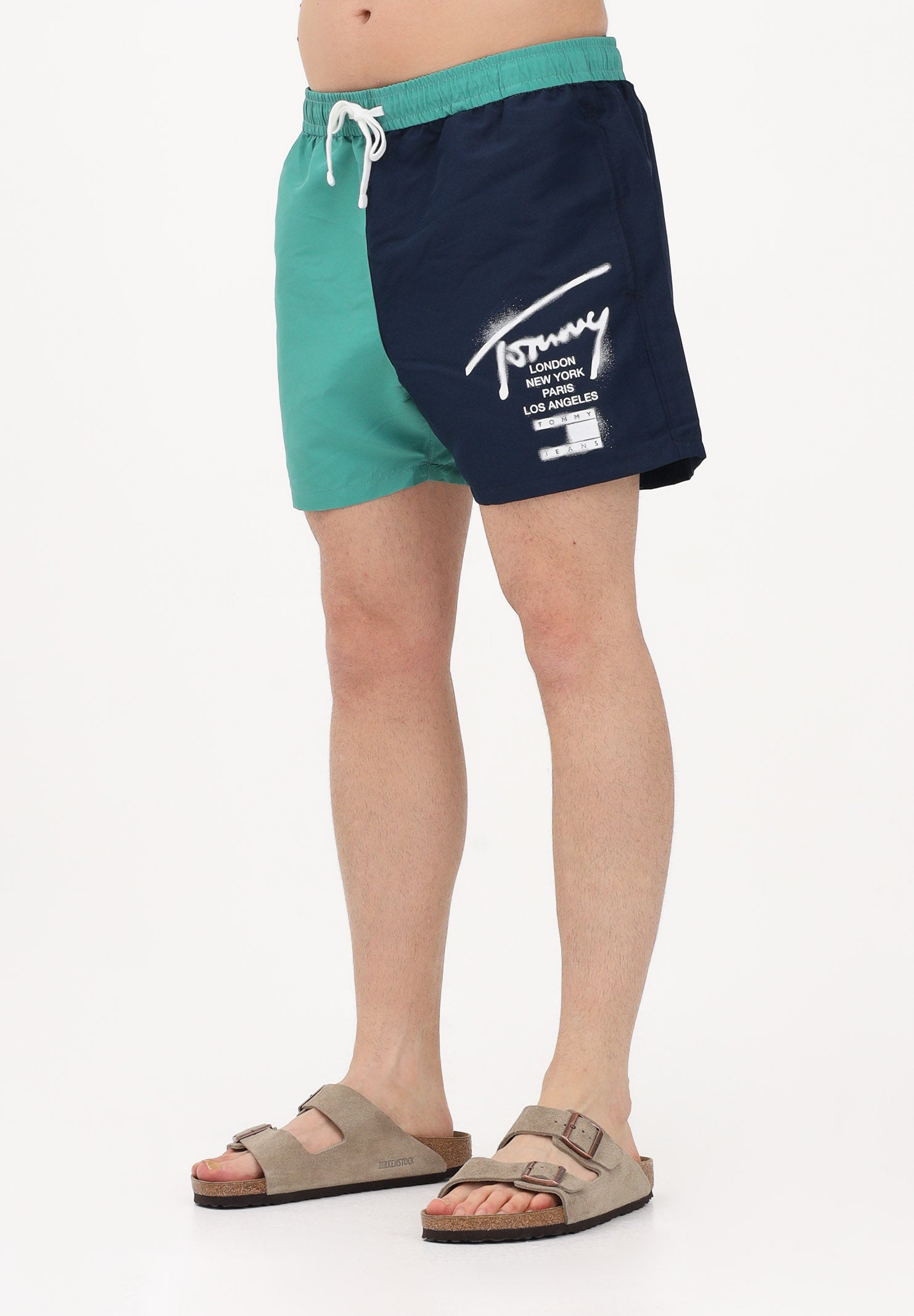 TOMMY HILFIGER Shorts mare blu e verde da uomo con logo stampato UM0UM03860 L5Y TOMMY HILFIGER