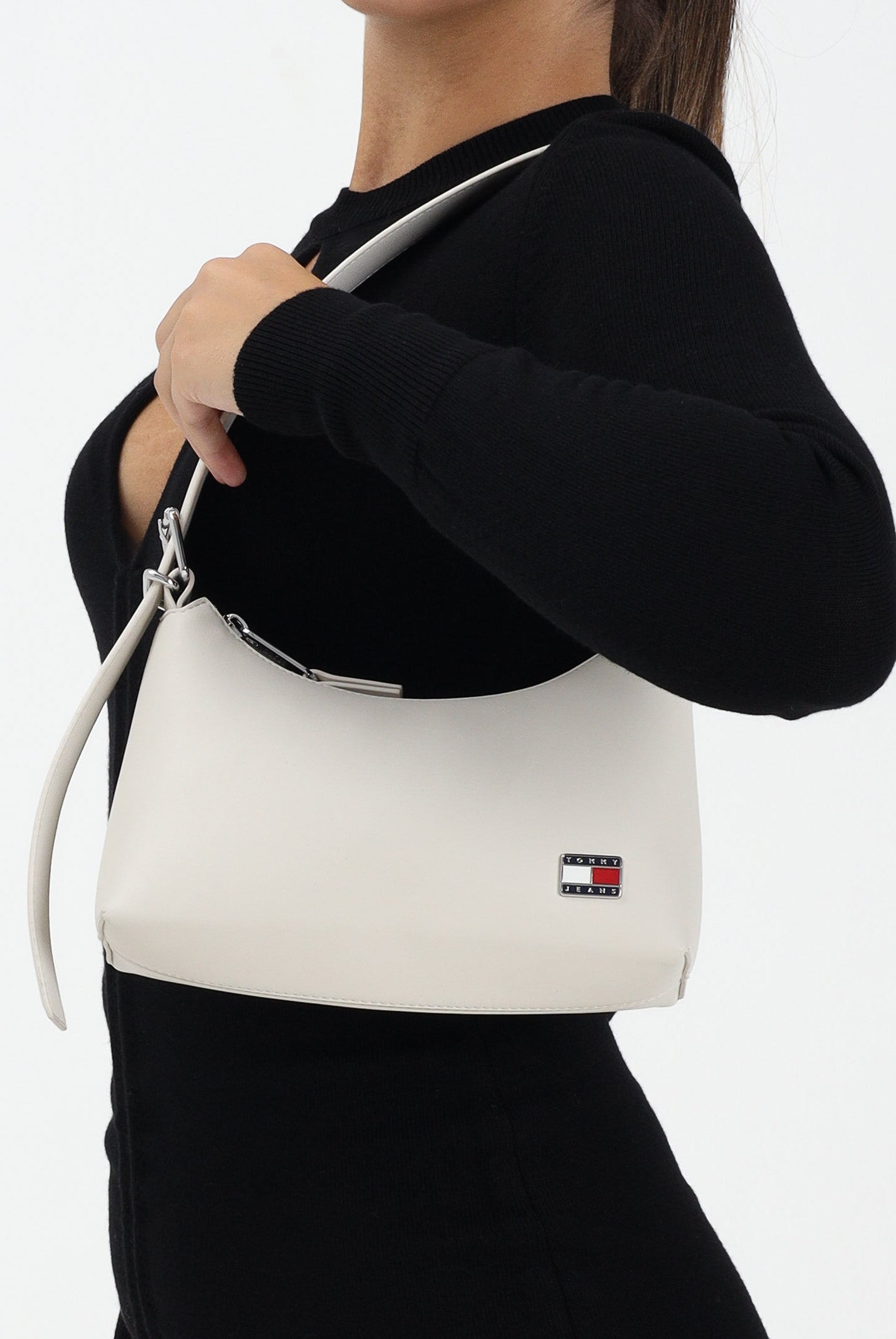 TOMMY JEANS Borsa a spalla panna da donna con logo AW0AW17873 BDS TOMMY JEANS