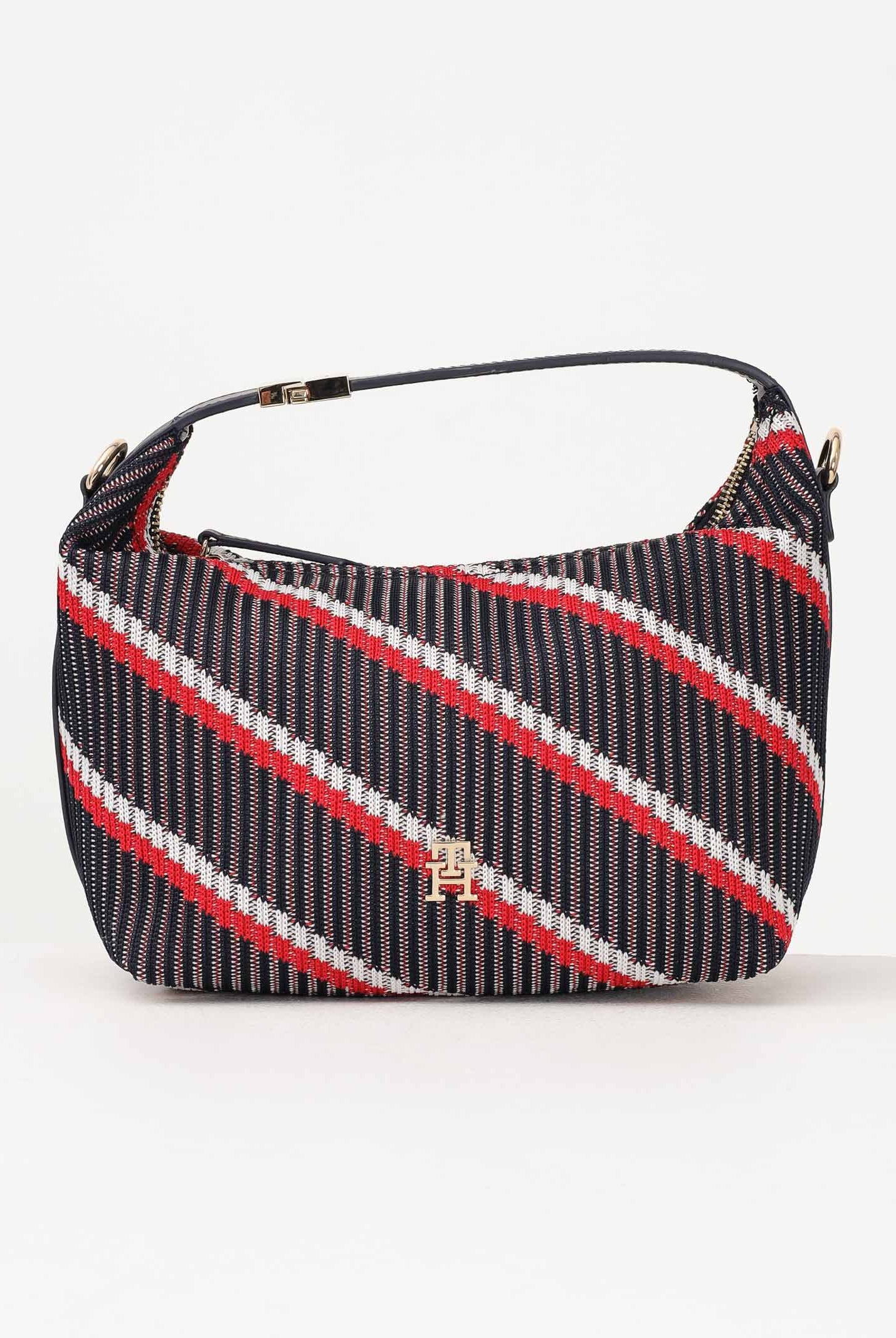 TOMMY HILFIGER Borsa hobo da donna in maglia blu bianca e rossa AW0AW18165 0GY TOMMY HILFIGER