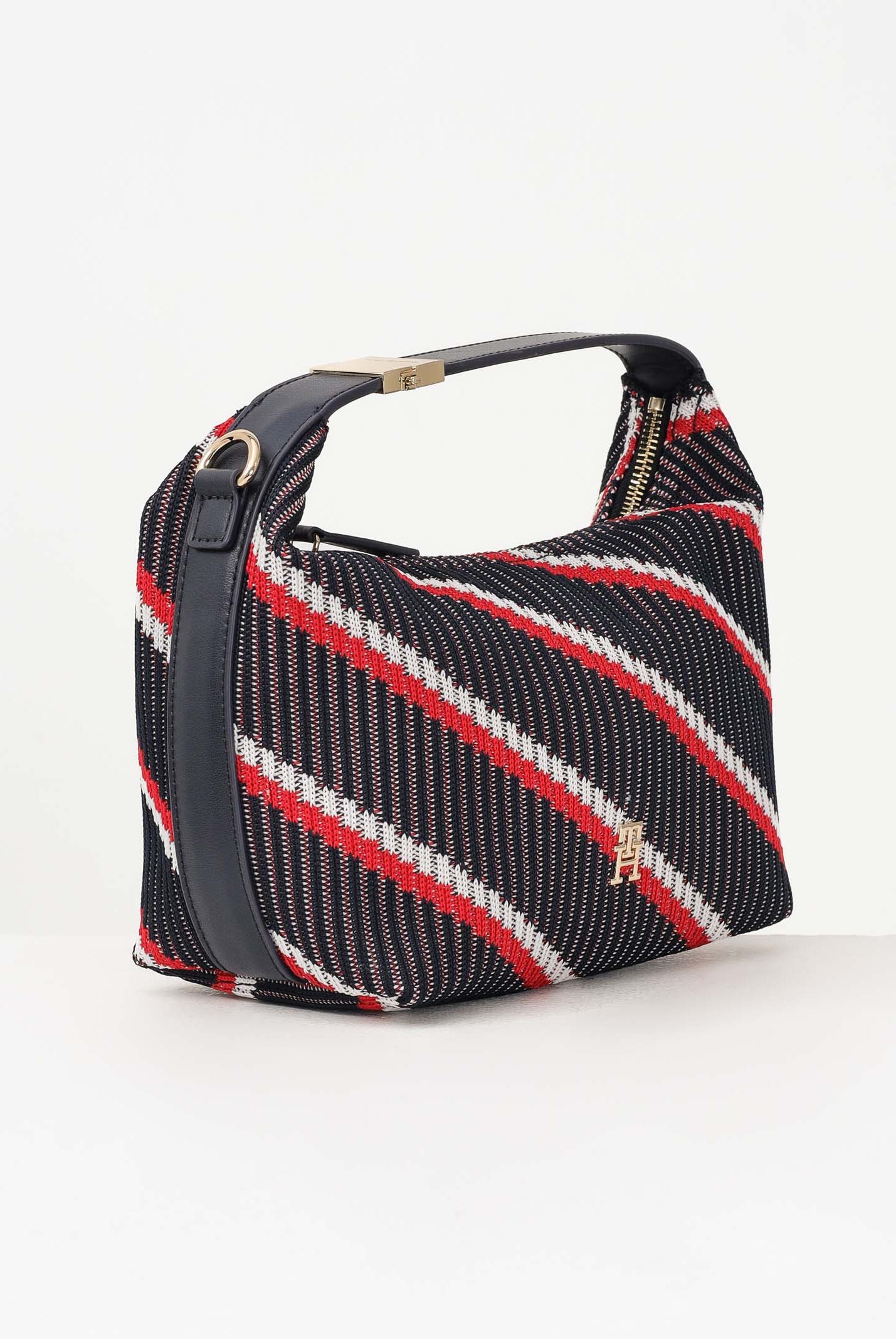 TOMMY HILFIGER Borsa hobo da donna in maglia blu bianca e rossa AW0AW18165 0GY TOMMY HILFIGER