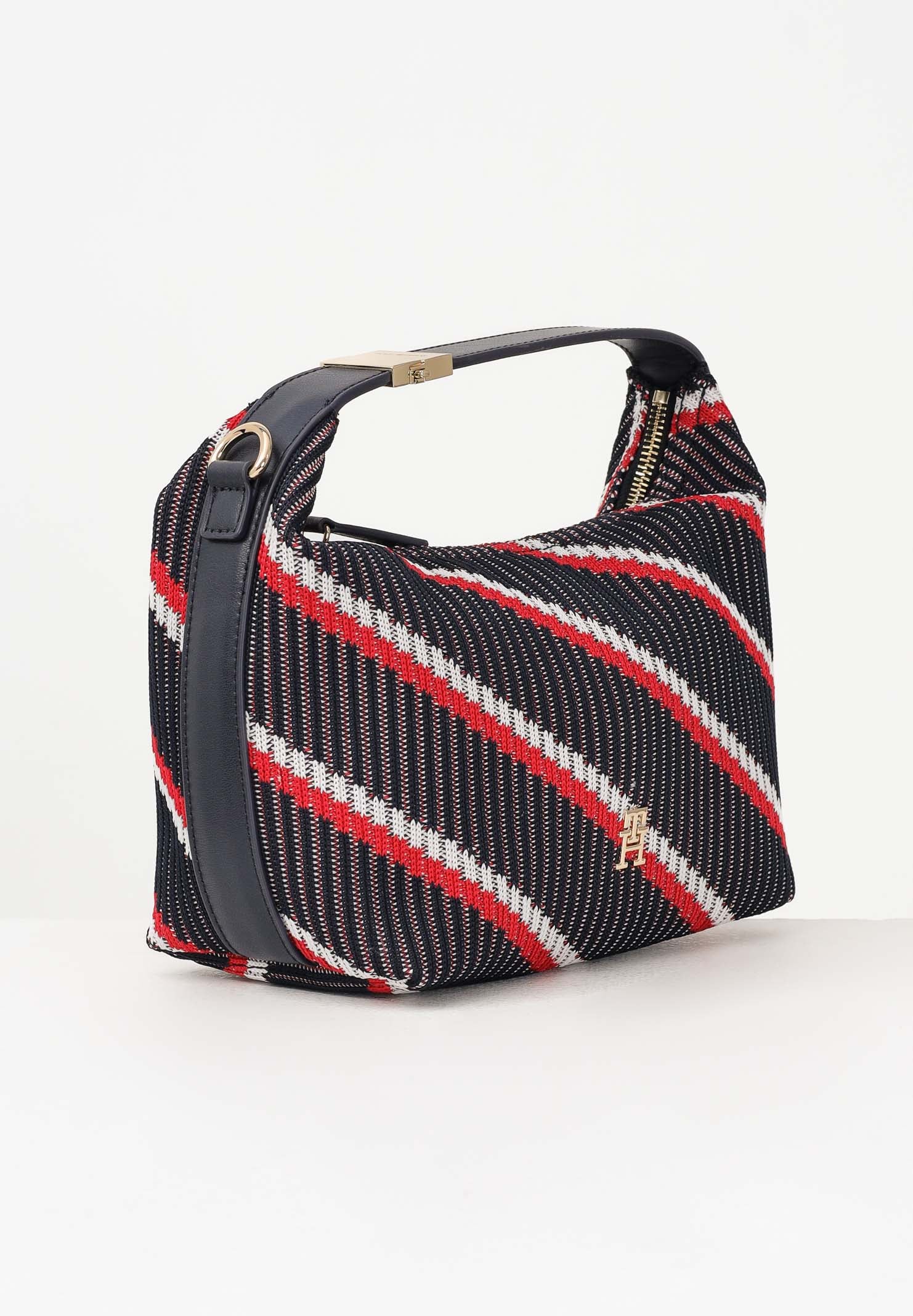 TOMMY HILFIGER Borsa hobo da donna in maglia blu bianca e rossa AW0AW18165 0GY TOMMY HILFIGER