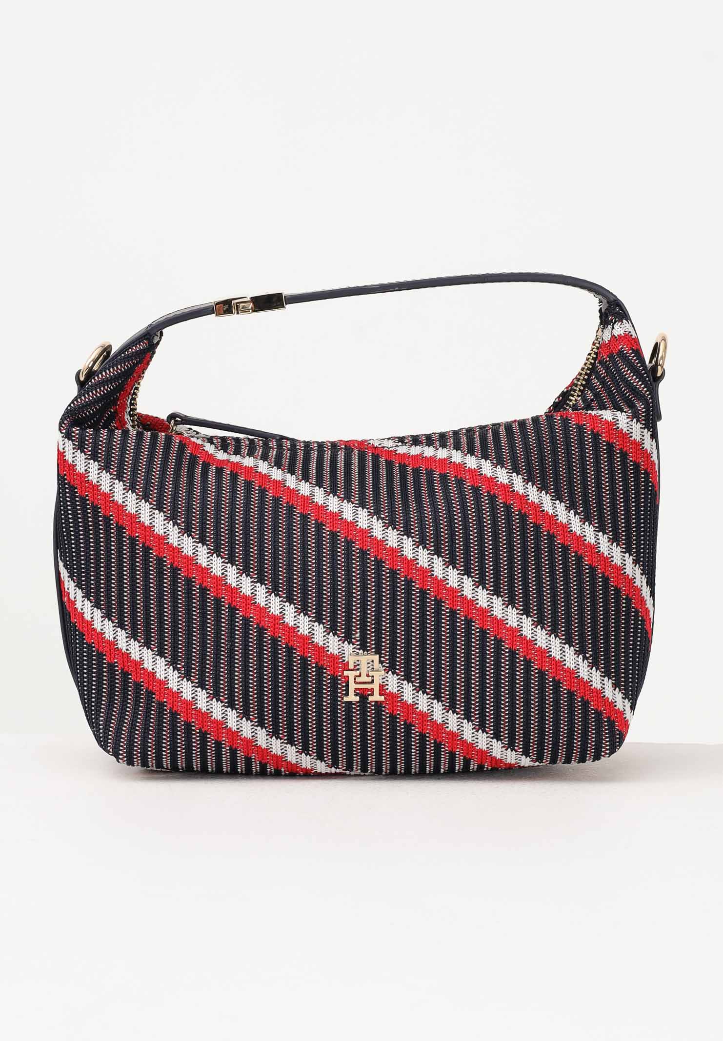 TOMMY HILFIGER Borsa hobo da donna in maglia blu bianca e rossa AW0AW18165 0GY TOMMY HILFIGER