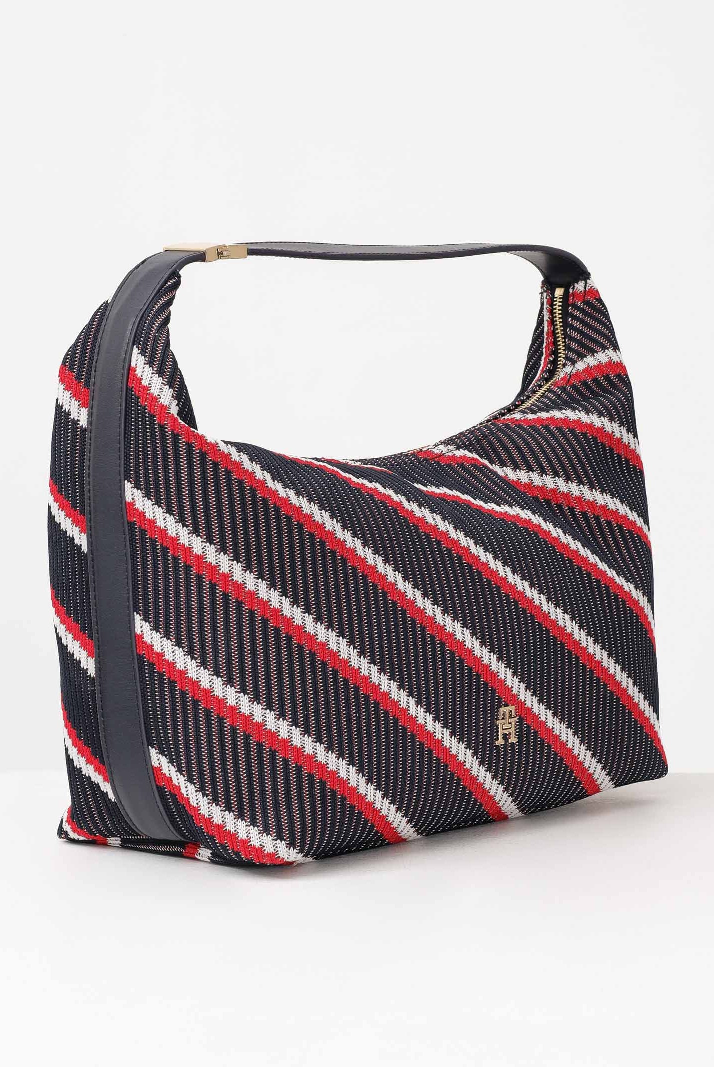 TOMMY HILFIGER Borsa hobo iconica in maglia blu rossa e bianca da donna AW0AW18166 0GY TOMMY HILFIGER