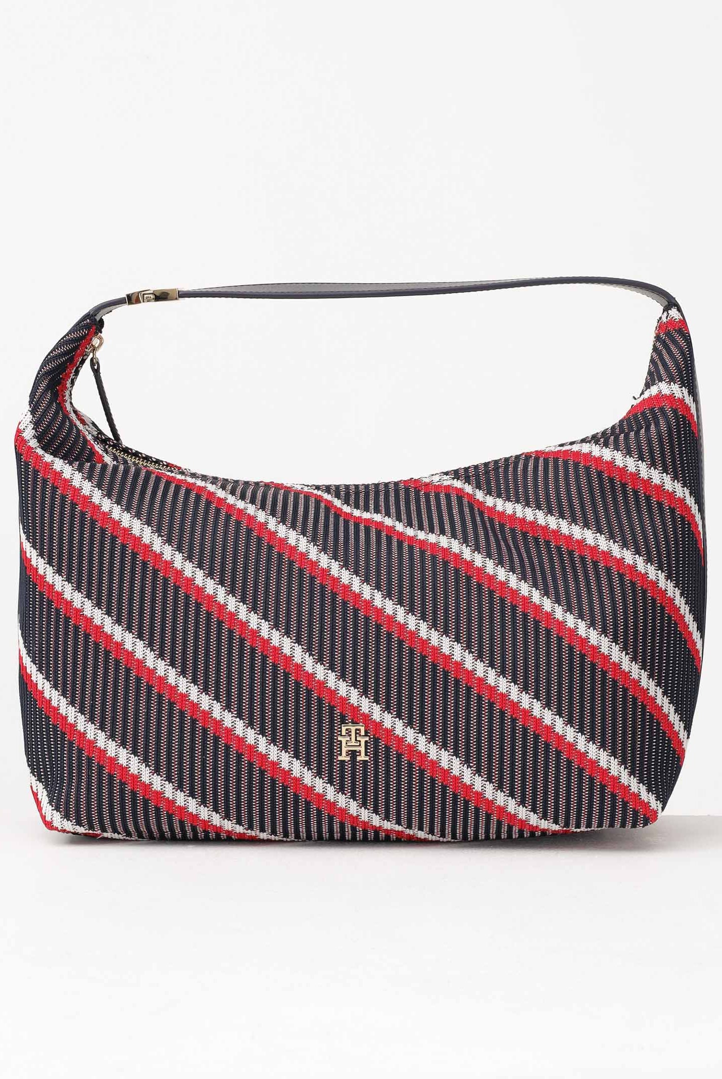 TOMMY HILFIGER Borsa hobo iconica in maglia blu rossa e bianca da donna AW0AW18166 0GY TOMMY HILFIGER