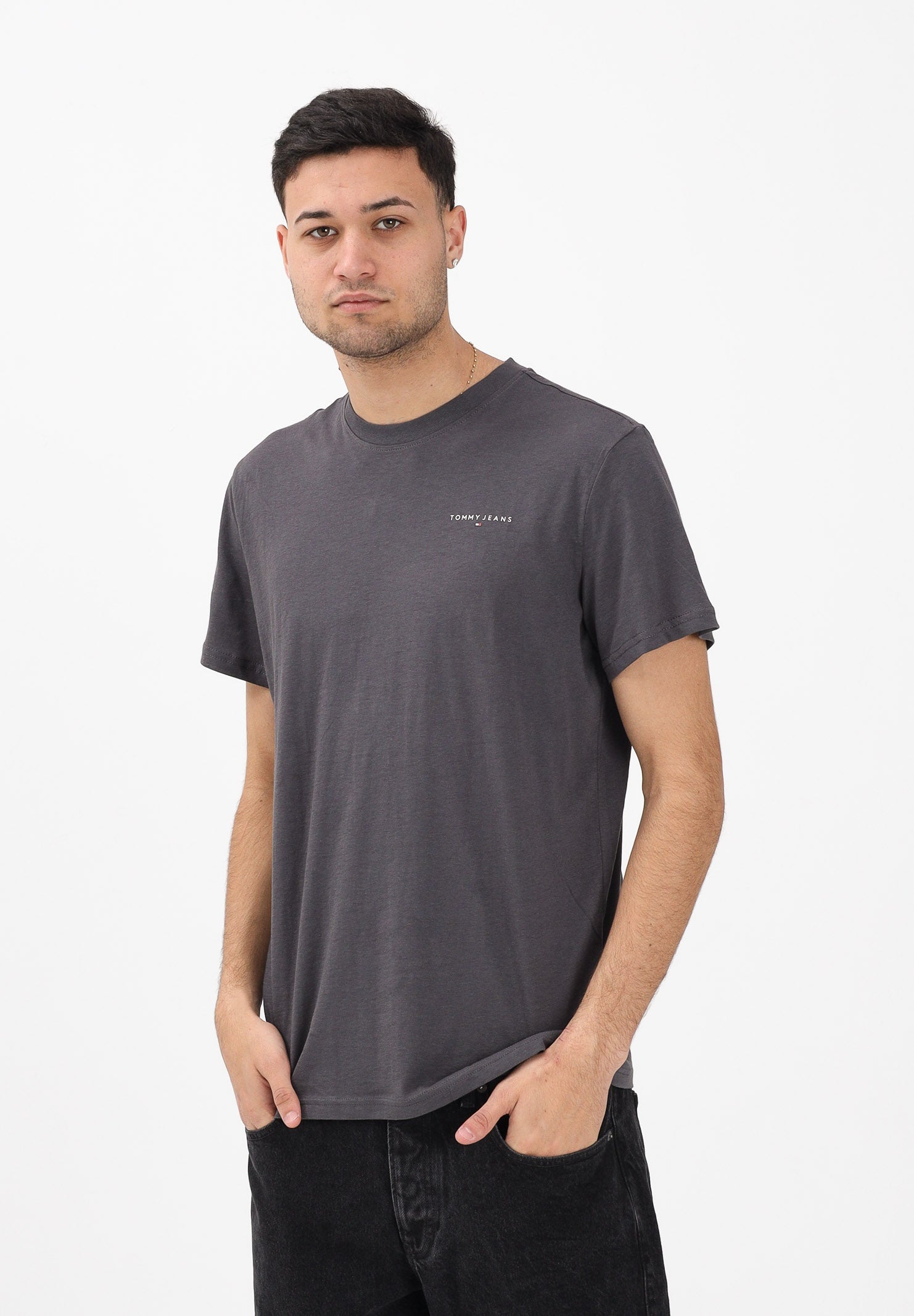 TOMMY JEANS T-shirt a manica corta grigia da uomo con logo DM0DM21780 PT2 TOMMY JEANS