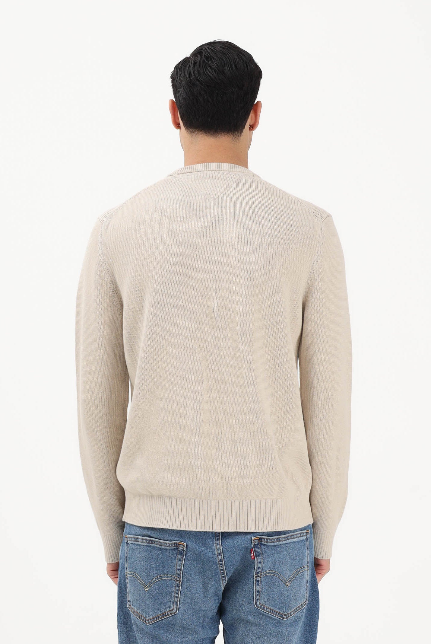 TOMMY JEANS Maglioncino girocollo beige da uomo con logo DM0DM21787 ABY TOMMY JEANS