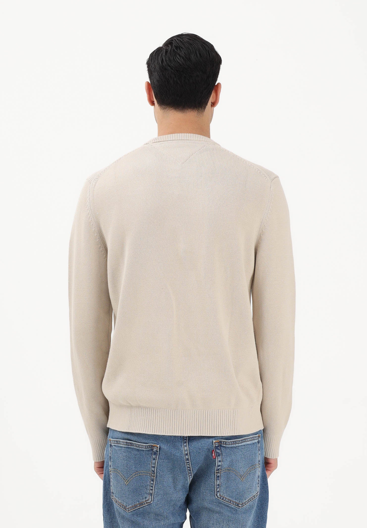 TOMMY JEANS Maglioncino girocollo beige da uomo con logo DM0DM21787 ABY TOMMY JEANS
