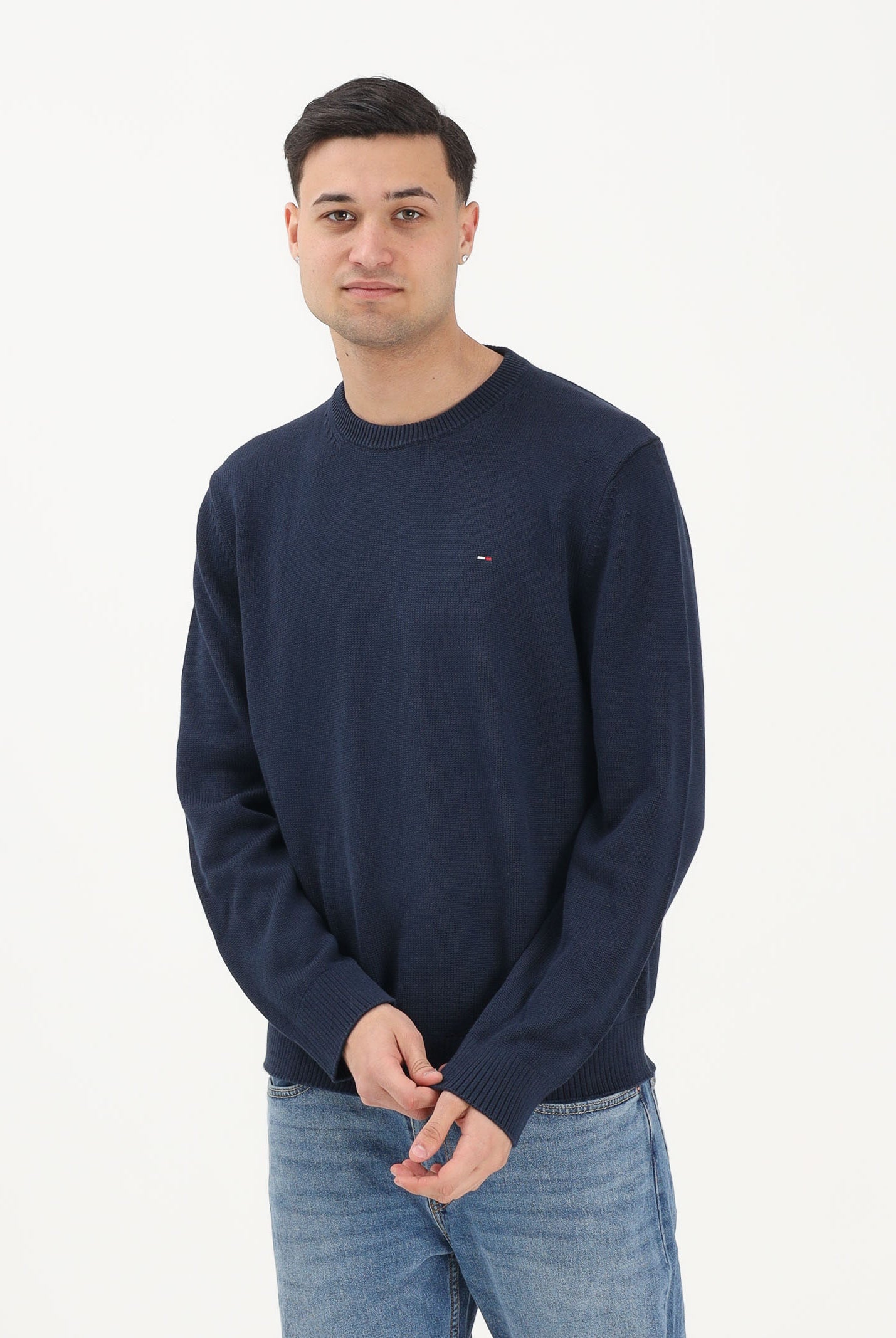 TOMMY JEANS Maglioncino girocollo blu da uomo con logo DM0DM21787 C1G TOMMY JEANS