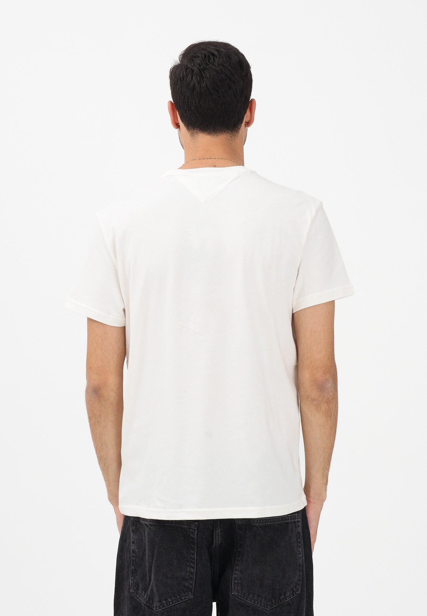 TOMMY JEANS T-shirt a manica corta panna da uomo con logo a timbro DM0DM22317 YBH TOMMY JEANS