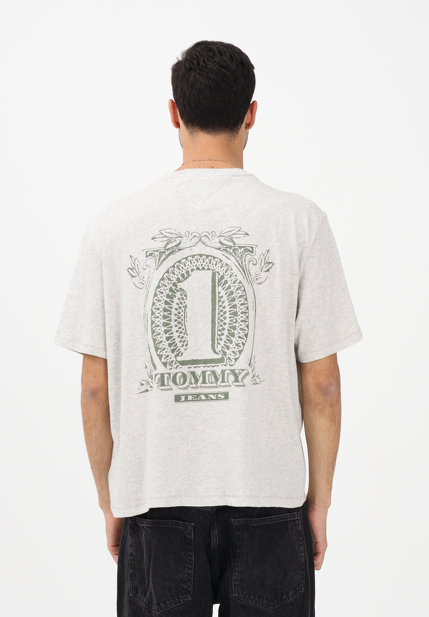 TOMMY JEANS T-shirt a manica corta grigia da uomo con stampa sul retro DM0DM22332 P08 TOMMY JEANS