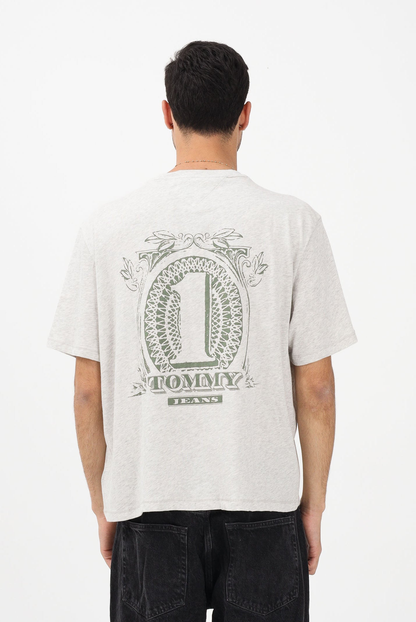 TOMMY JEANS T-shirt a manica corta grigia da uomo con stampa sul retro DM0DM22332 P08 TOMMY JEANS