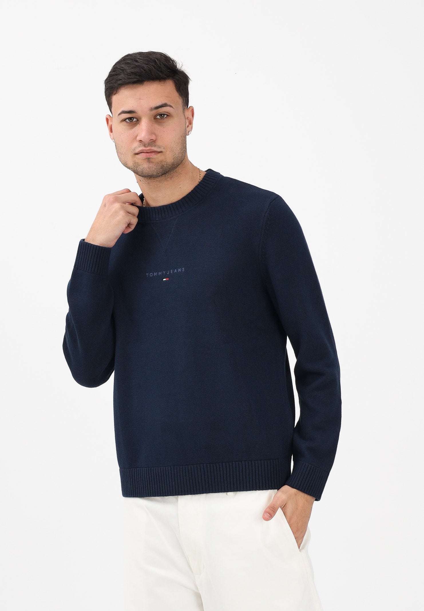 TOMMY JEANS Maglioncino girocollo blu da uomo con logo DM0DM22352 C1G TOMMY JEANS