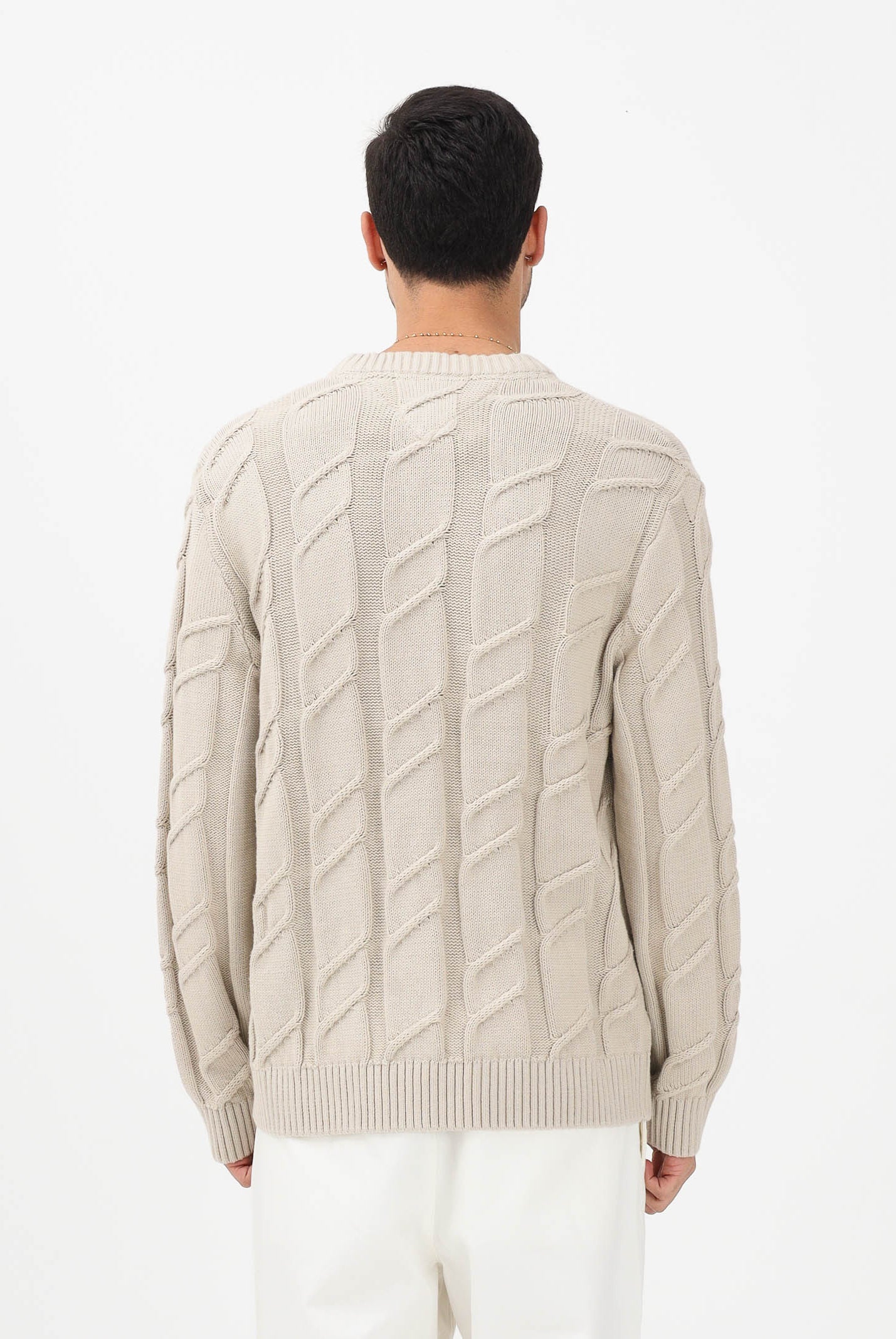 TOMMY JEANS Maglioncino girocollo beige da uomo con lavorazione intrecciata DM0DM22355 ABY TOMMY JEANS