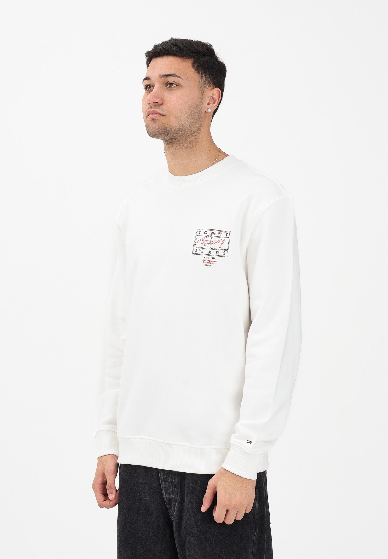 TOMMY JEANS Felpa girocollo bianca da uomo con stampa DM0DM22366 YBL TOMMY JEANS