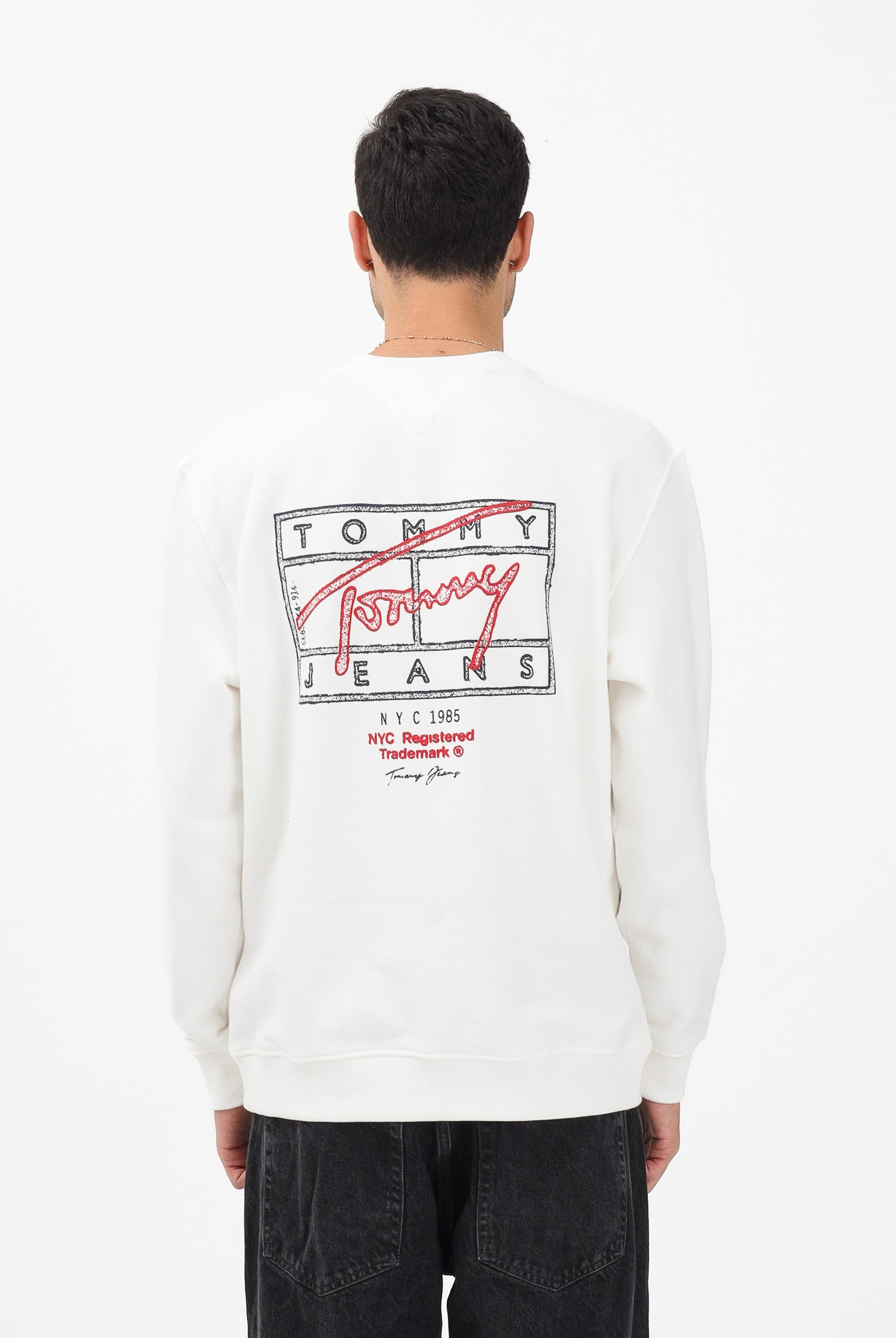 TOMMY JEANS Felpa girocollo bianca da uomo con stampa DM0DM22366 YBL TOMMY JEANS
