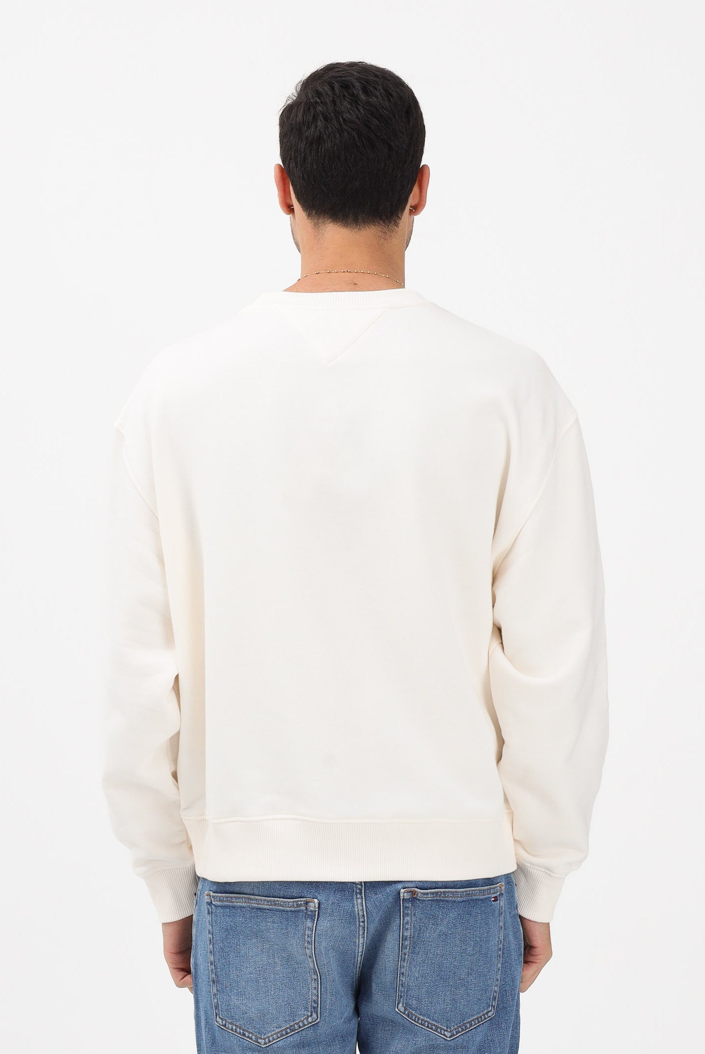 TOMMY JEANS Felpa girocollo panna da uomo stile '90s con distintivo DM0DM22384 YBH TOMMY JEANS