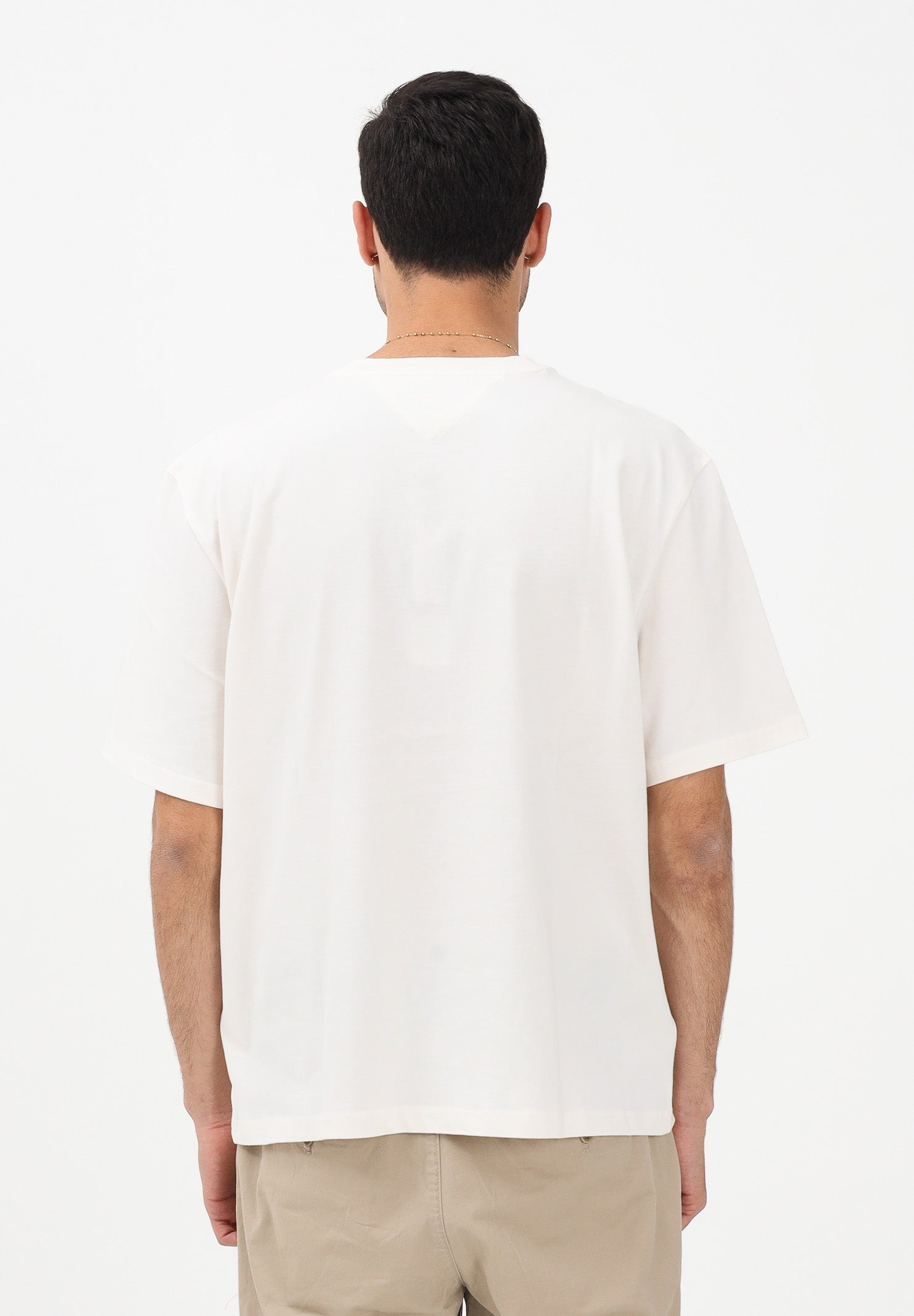 TOMMY JEANS T-shirt a manica corta panna da uomo con stampa logo effetto consumato DM0DM22463 YBH TOMMY JEANS