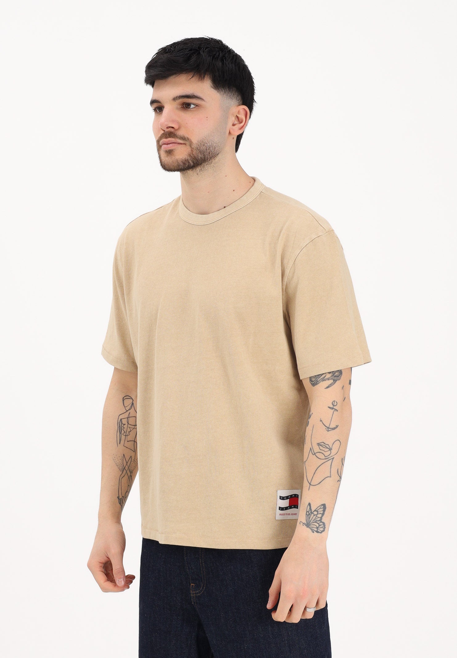 TOMMY JEANS T-shirt a manica corta beige da uomo con maxi stampa sul retro DM0DM22519 AB9 TOMMY JEANS