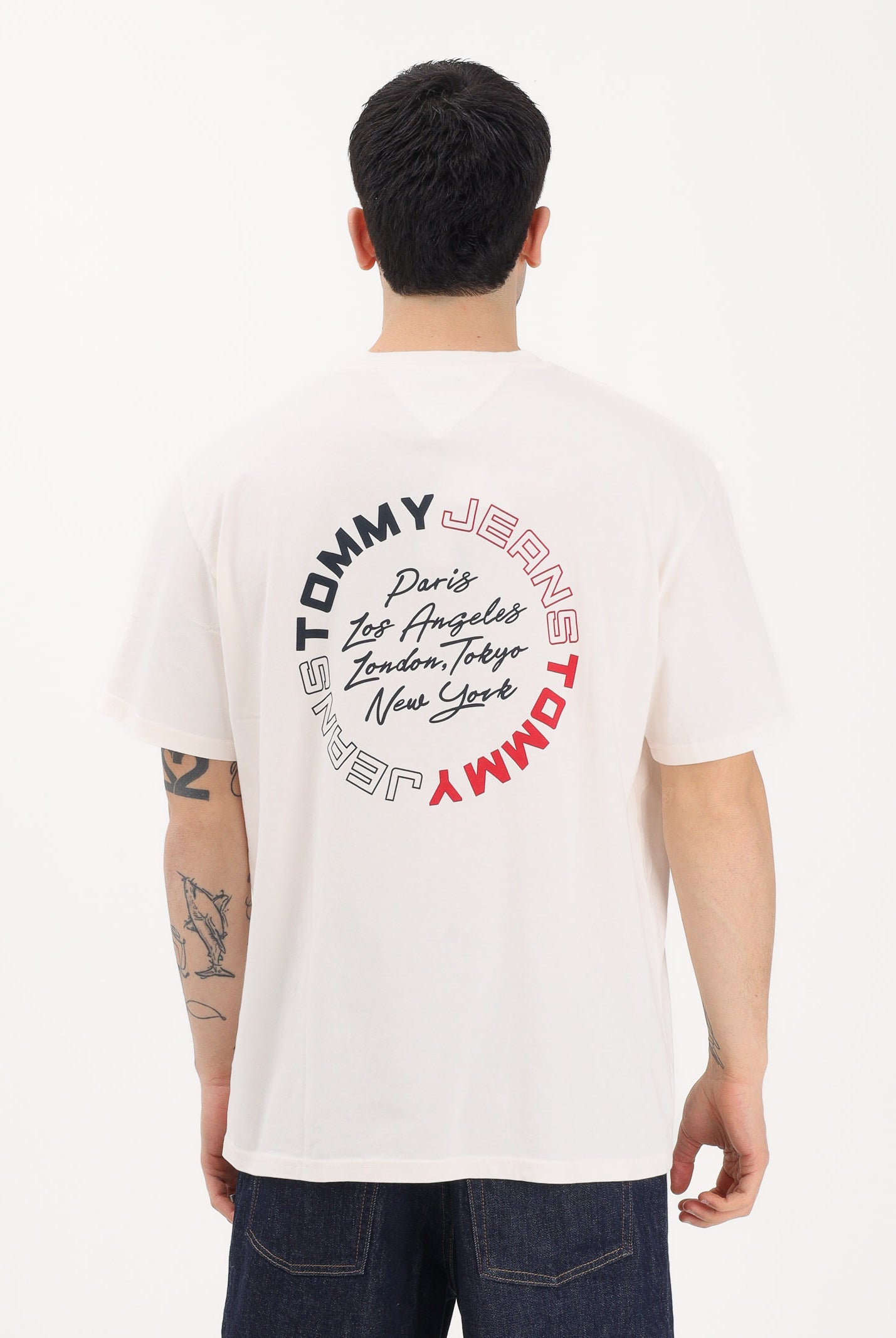 TOMMY JEANS T-shirt a manica corta panna da uomo con stampa sul retro DM0DM22535 YBH TOMMY JEANS