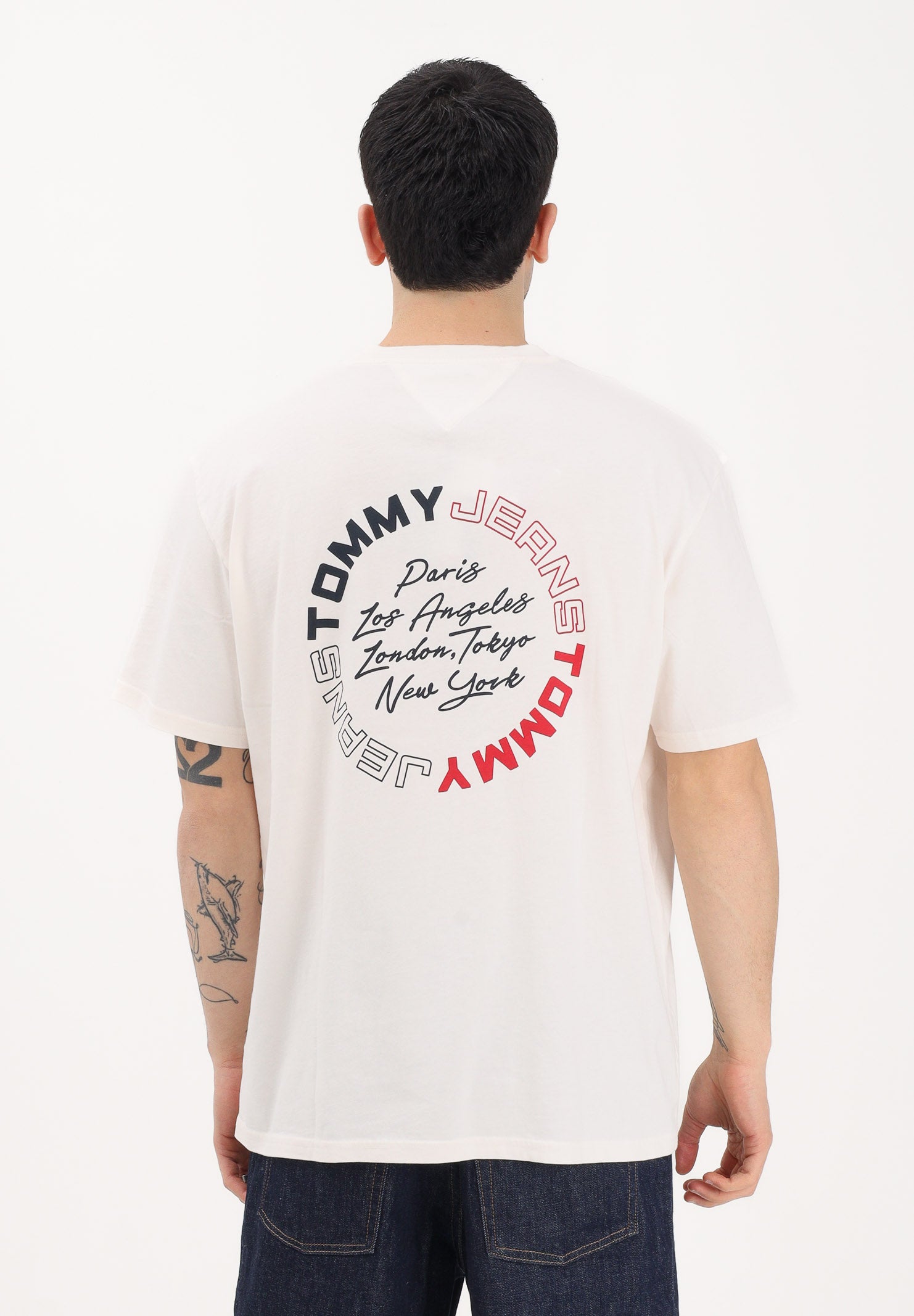 TOMMY JEANS T-shirt a manica corta panna da uomo con stampa sul retro DM0DM22535 YBH TOMMY JEANS