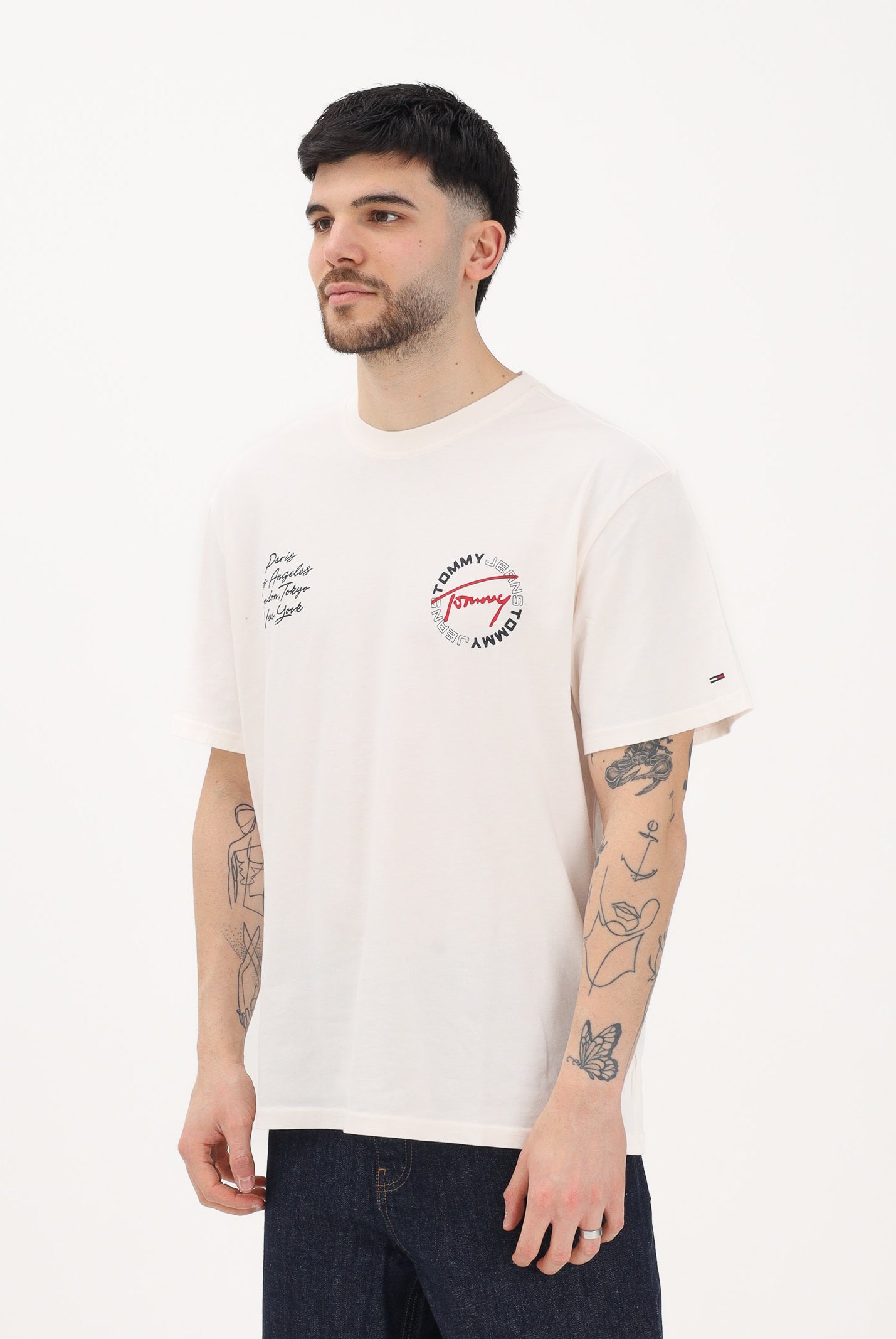 TOMMY JEANS T-shirt a manica corta panna da uomo con stampa sul retro DM0DM22535 YBH TOMMY JEANS