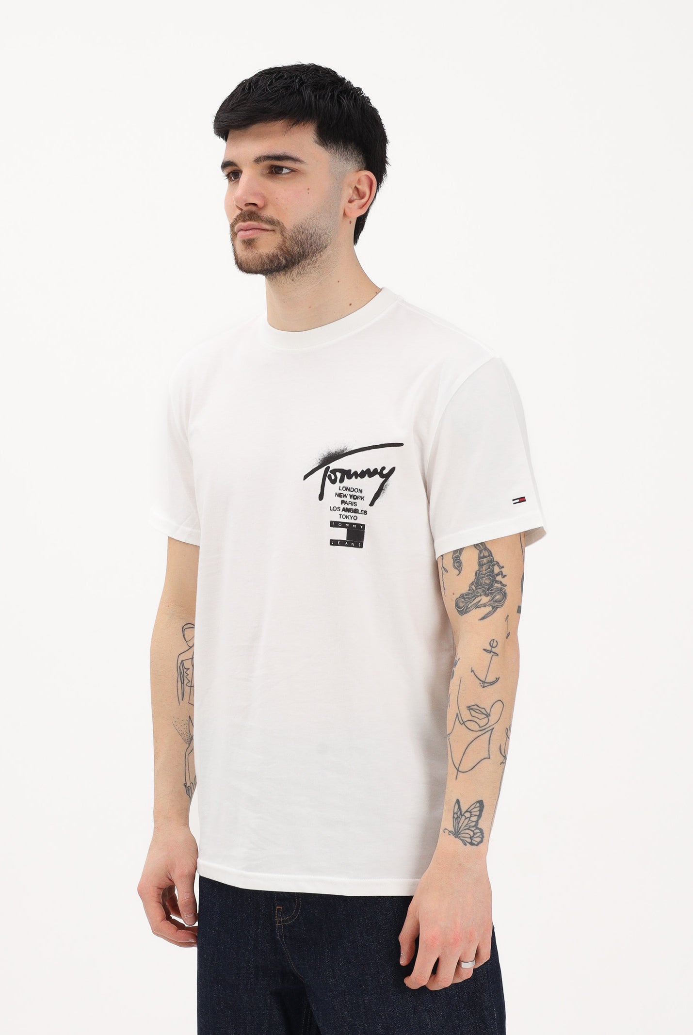 TOMMY JEANS T-shirt a manica corta panna da uomo con stampa logo fronte e retro DM0DM22553 YBL TOMMY JEANS
