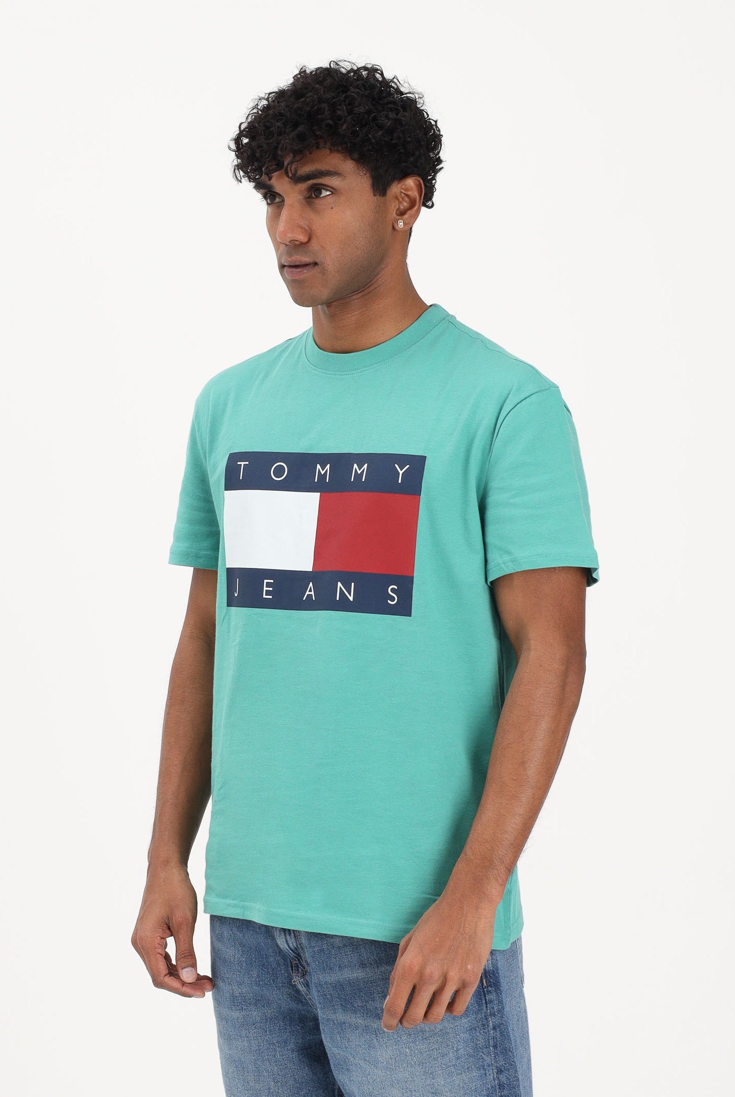TOMMY JEANS T-shirt a manica corta Flag Badge verde da uomo DM0DM22645 L5Y TOMMY JEANS