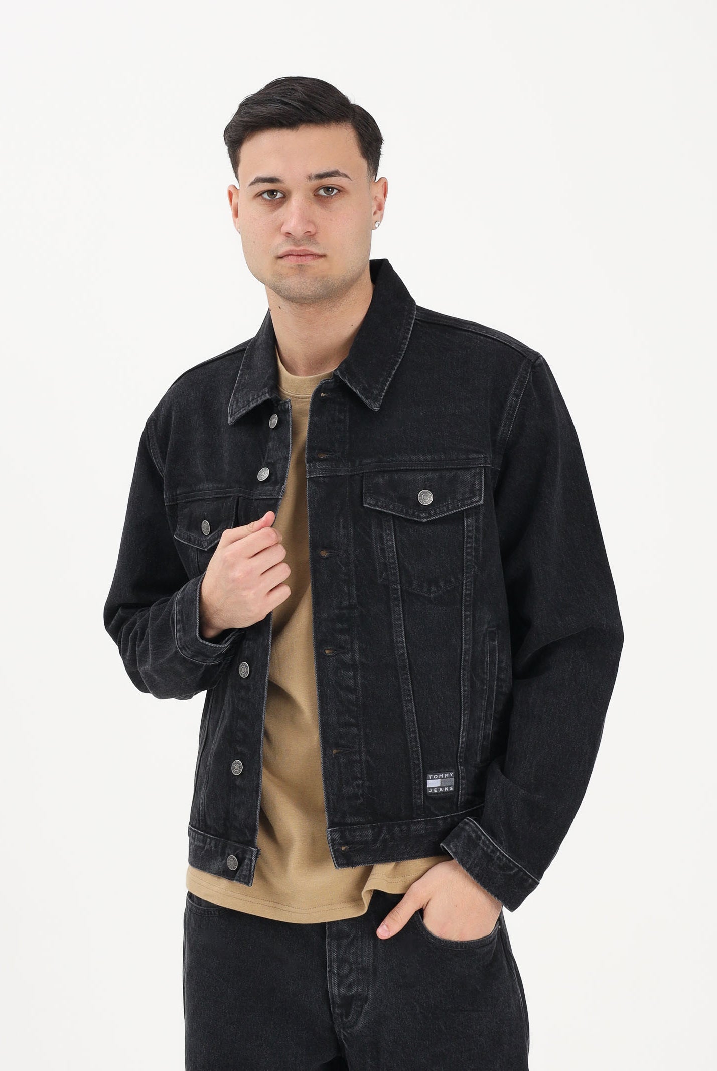 TOMMY JEANS Giubbotto in denim nero da uomo DM0DM22670 1BZ TOMMY JEANS