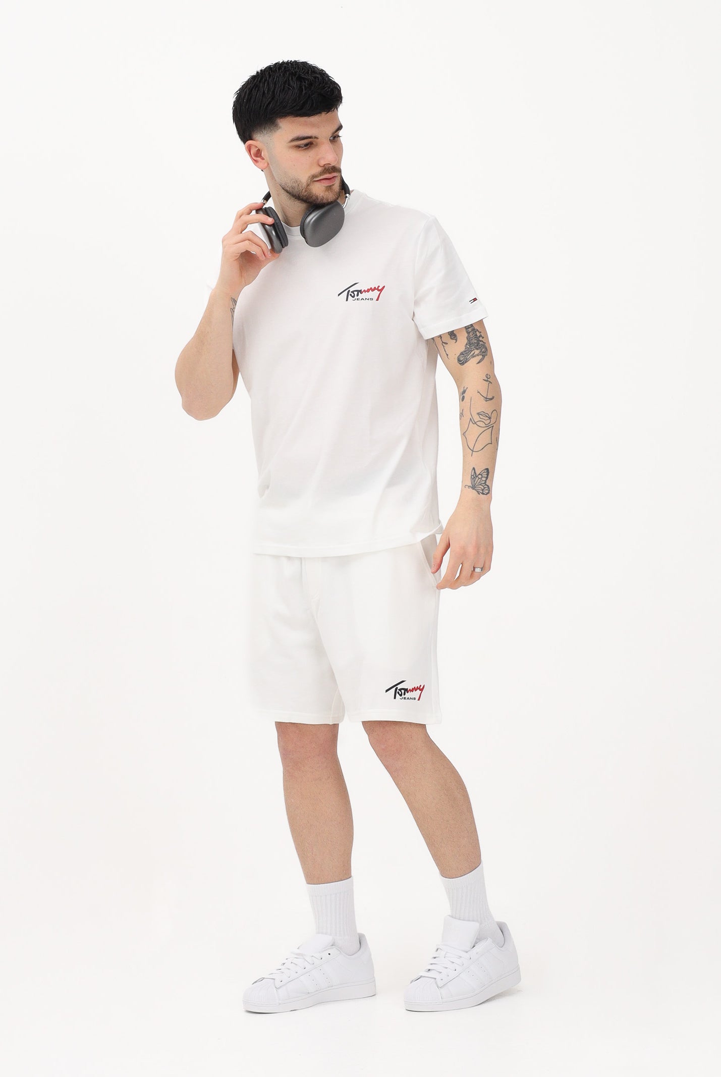 TOMMY JEANS Shorts sportivo bianco da uomo con logo DM0DM23017 YBL TOMMY JEANS