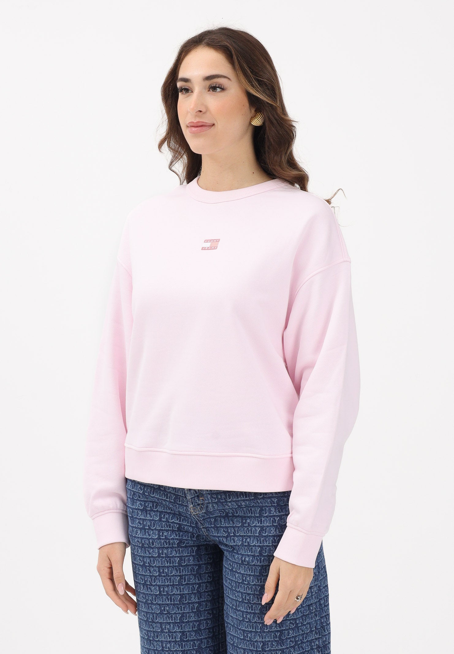 TOMMY JEANS Felpa girocollo rosa da donna con logo DW0DW17325 TOG TOMMY JEANS