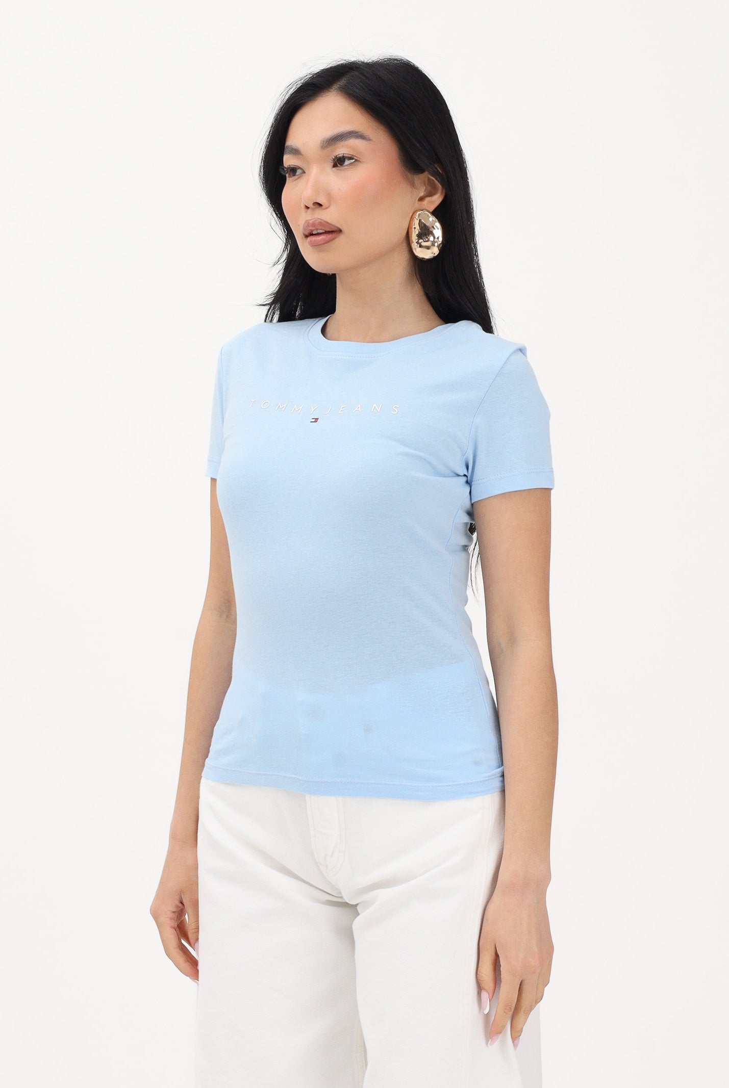 TOMMY JEANS T-shirt a manica corta azzurra da donna con logo DW0DW18398 C1T TOMMY JEANS