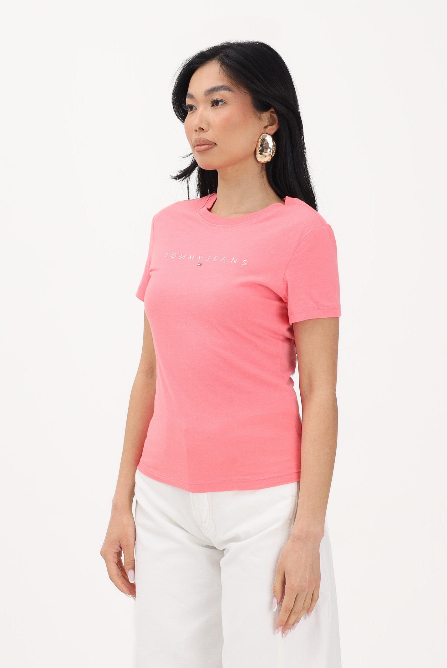TOMMY JEANS T-shirt a manica corta rosa da donna con logo DW0DW18398 TIE TOMMY JEANS