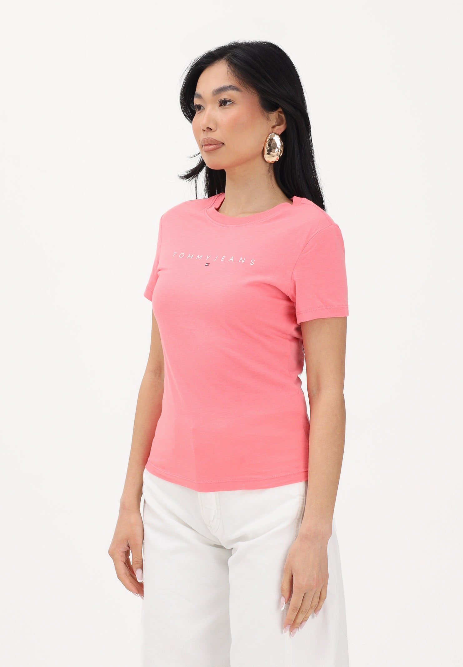 TOMMY JEANS T-shirt a manica corta rosa da donna con logo DW0DW18398 TIE TOMMY JEANS