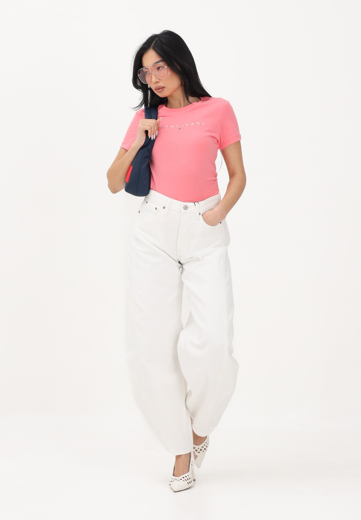 TOMMY JEANS T-shirt a manica corta rosa da donna con logo DW0DW18398 TIE TOMMY JEANS
