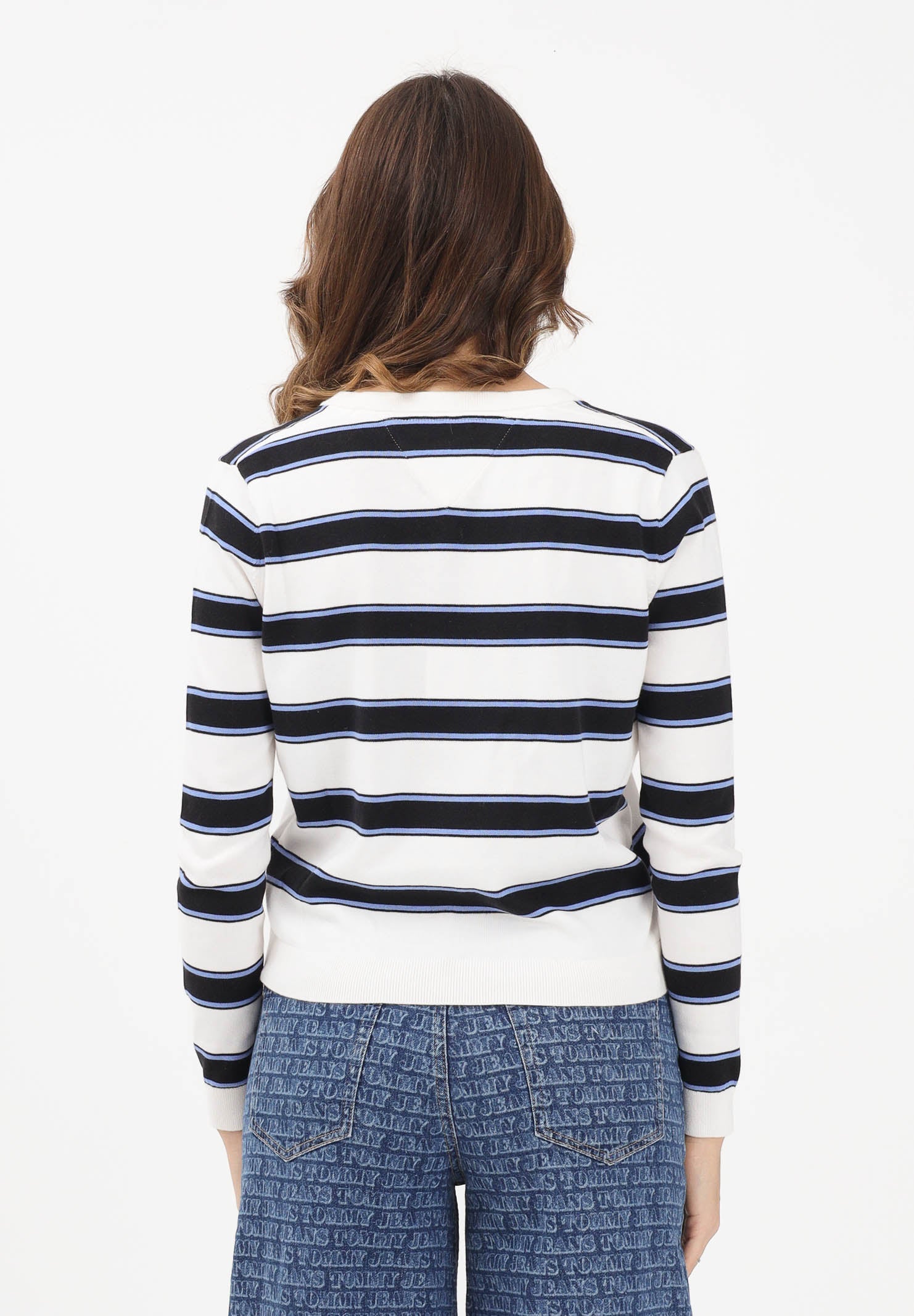 TOMMY JEANS Maglioncino bianco e blu da donna con motivo a righe DW0DW19888 0AP TOMMY JEANS