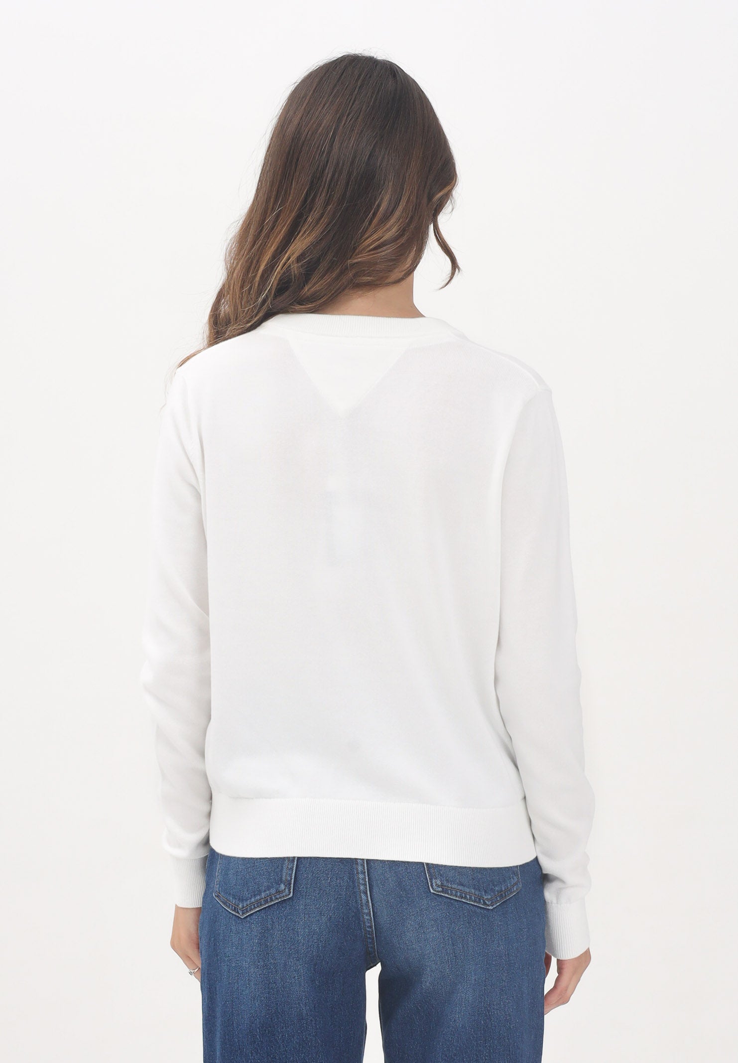 TOMMY JEANS Maglioncino bianco da donna con logo DW0DW19888YBL . TOMMY JEANS
