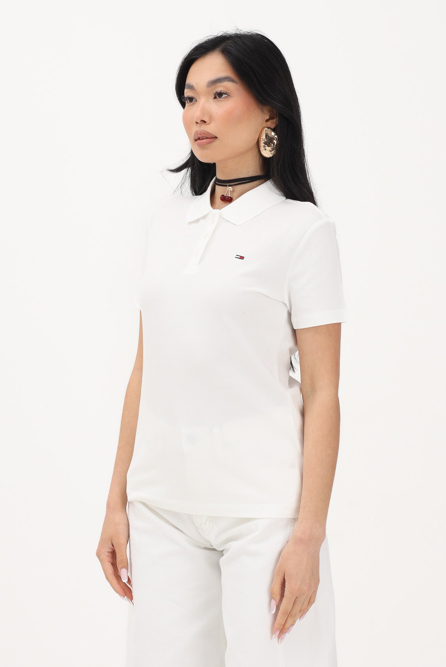 TOMMY JEANS Polo a manica corta bianca da donna con logo DW0DW20160 YBL TOMMY JEANS
