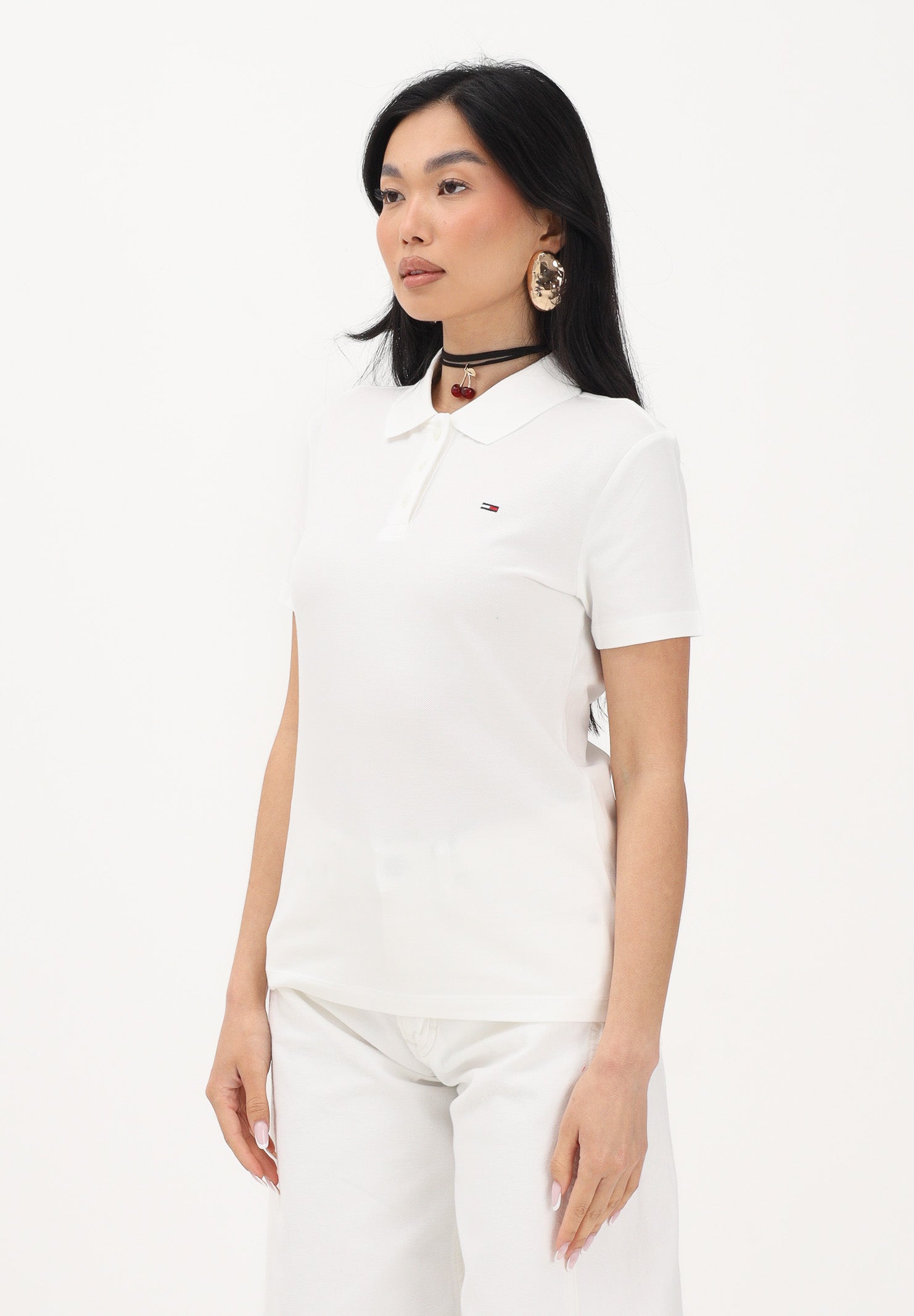 TOMMY JEANS Polo a manica corta bianca da donna con logo DW0DW20160 YBL TOMMY JEANS