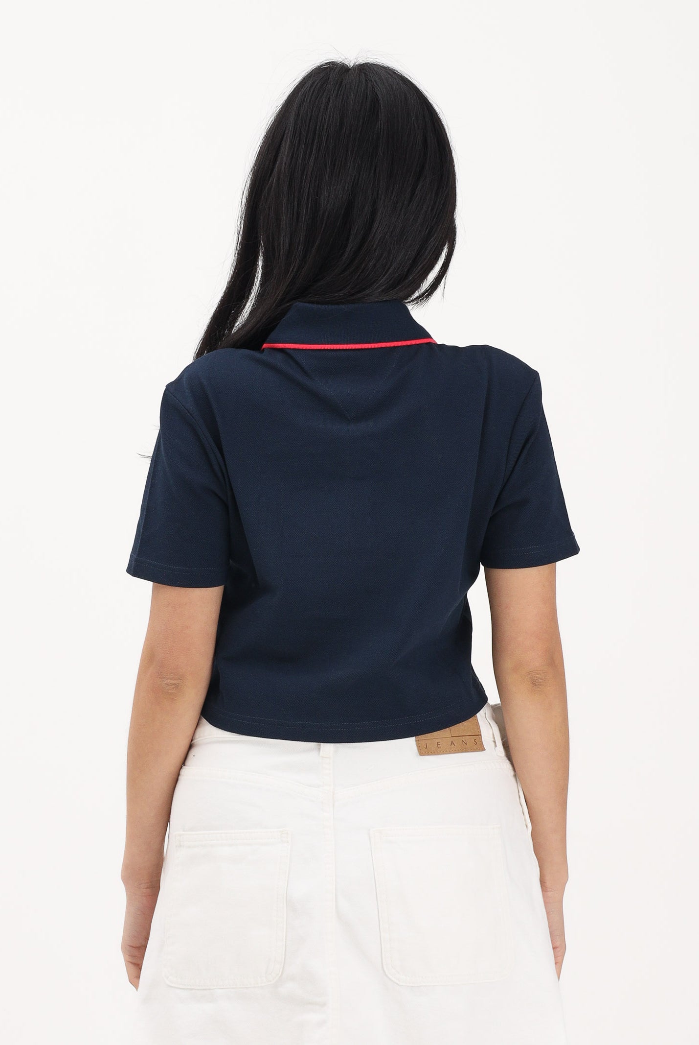 TOMMY JEANS Polo a manica corta blu da donna dal taglio cropped DW0DW21363 0GZ TOMMY JEANS