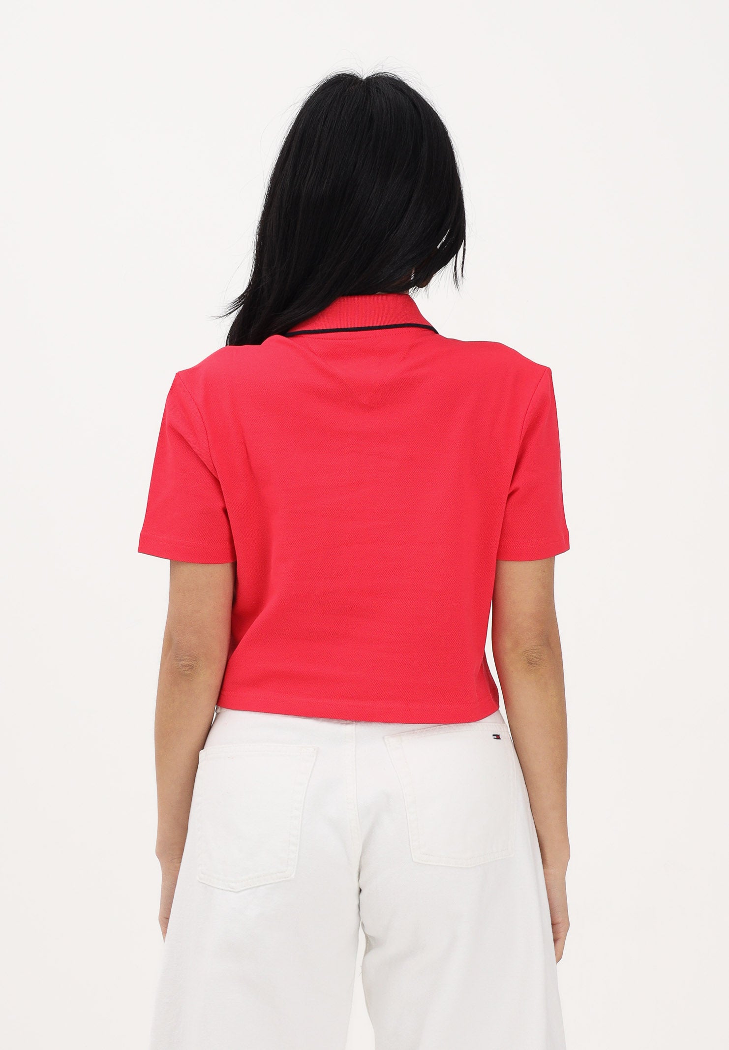 TOMMY JEANS Polo a manica corta rosso fragola da donna dal taglio cropped DW0DW21363 XK3 TOMMY JEANS