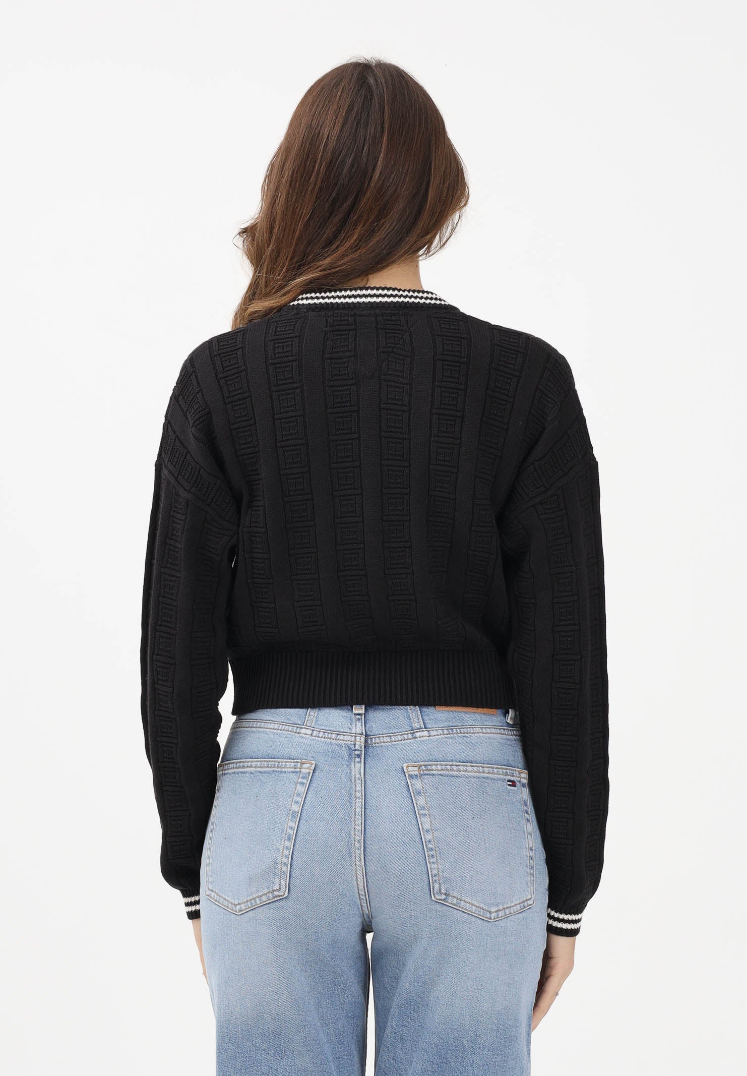 TOMMY JEANS Maglioncino girocollo nero da donna con logo all-over DW0DW22025 BDS TOMMY JEANS